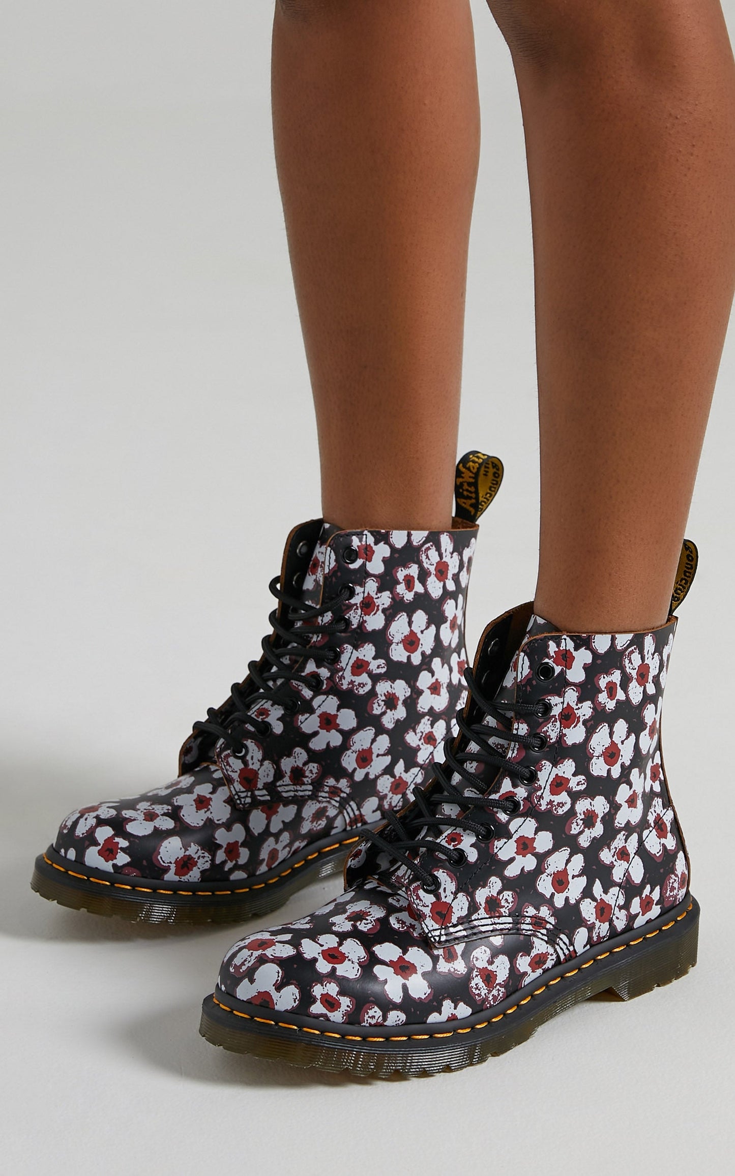 Dr. Martens - 1460 Pascal 8 Eye Boot in Black/Red Pansy Fayre Vintage Smooth