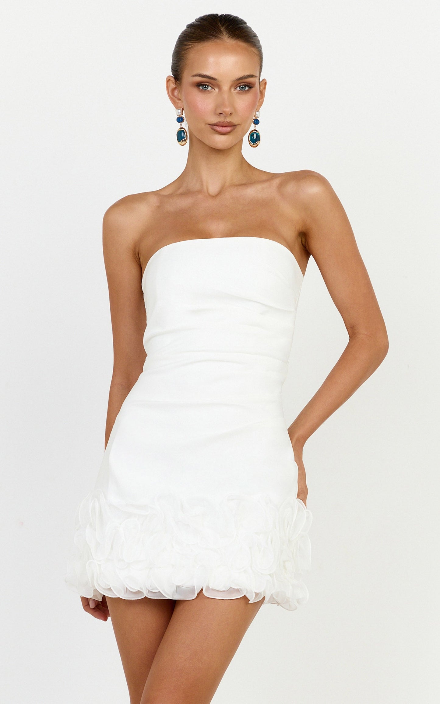 Inaya Mini Dress - Strapless Flounce Hem Dress in Off White