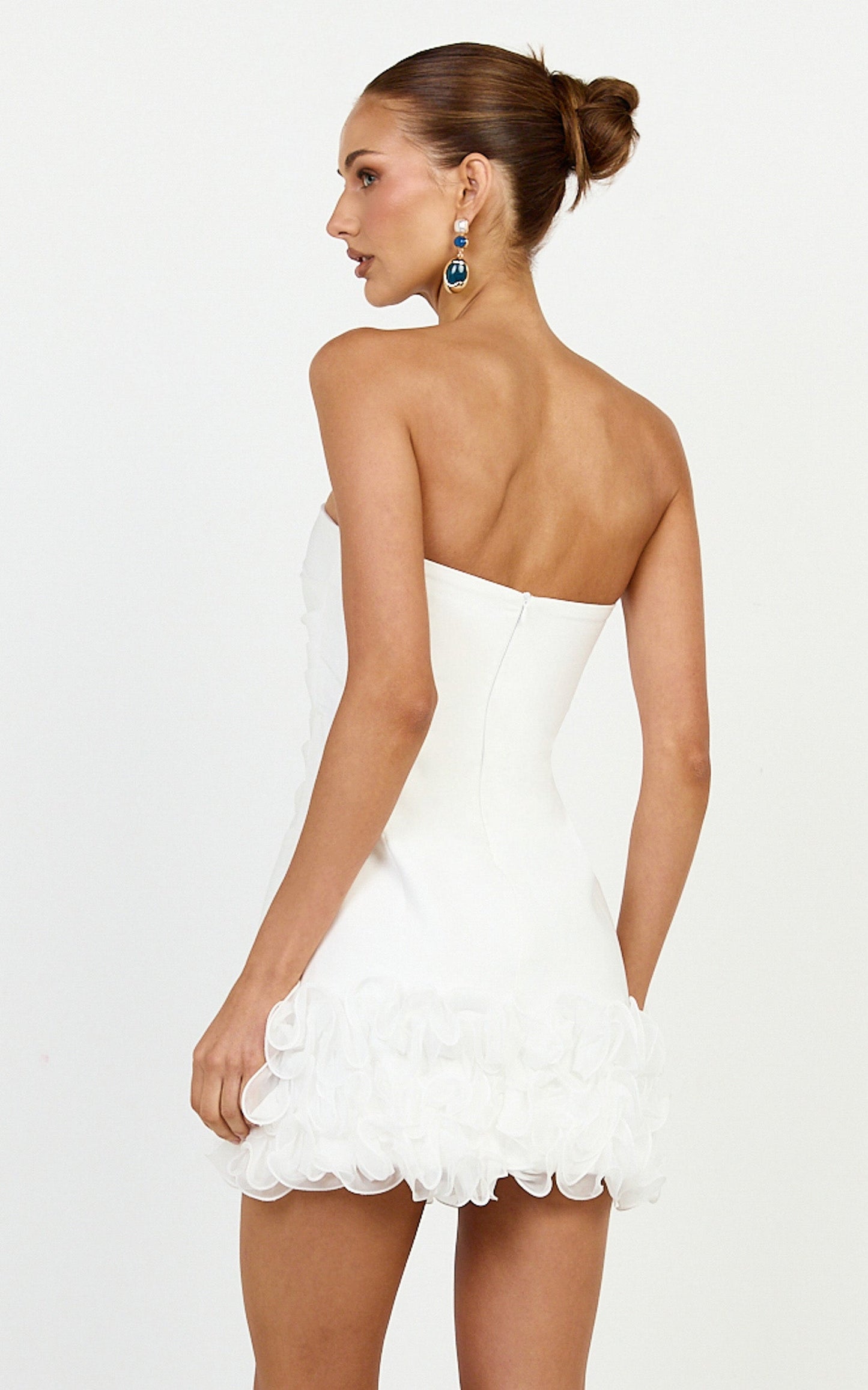 Inaya Mini Dress - Strapless Flounce Hem Dress in Off White