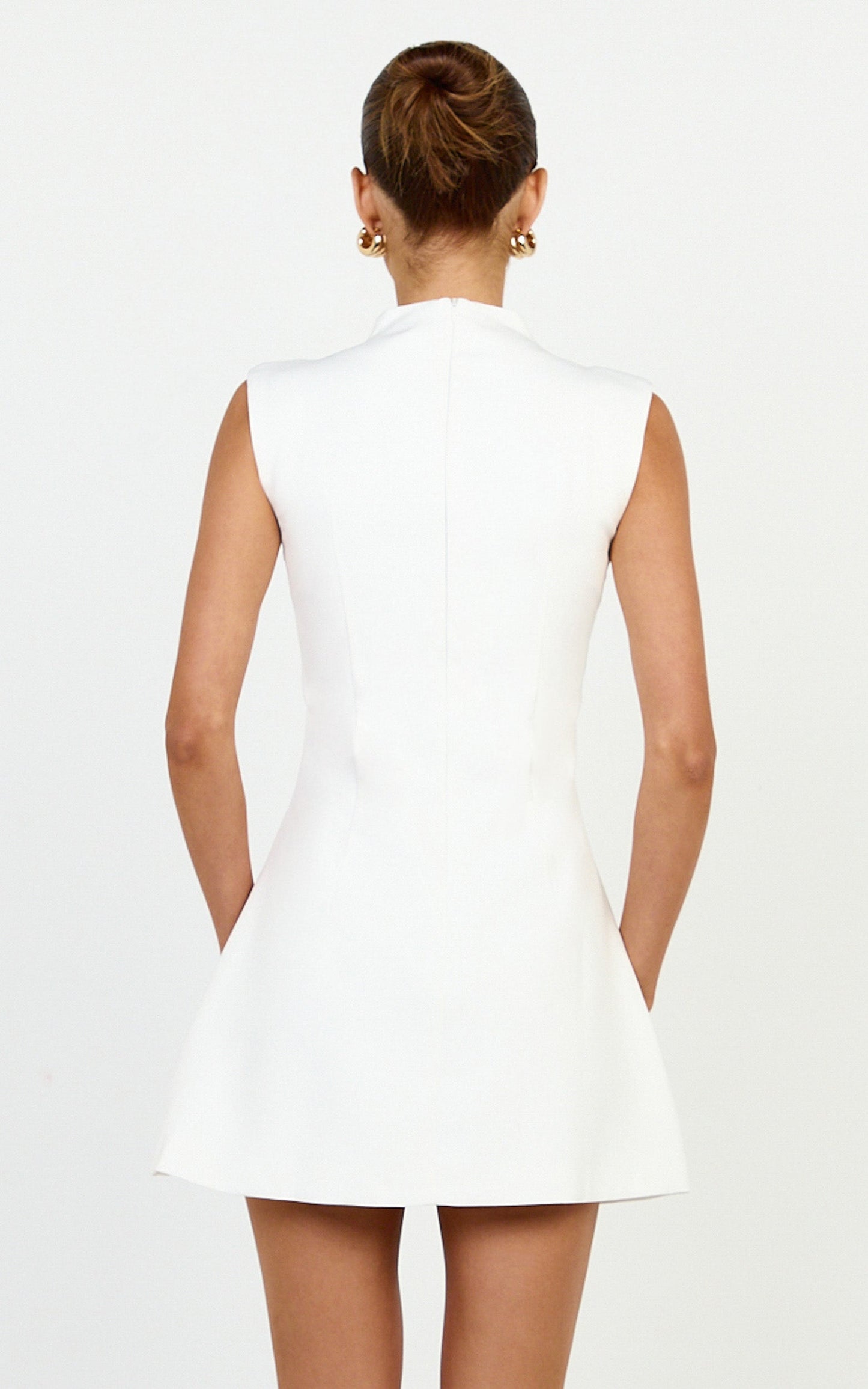 Jacinta Mini Dress - Sleeveless Button Front Tulip Dress in Off White
