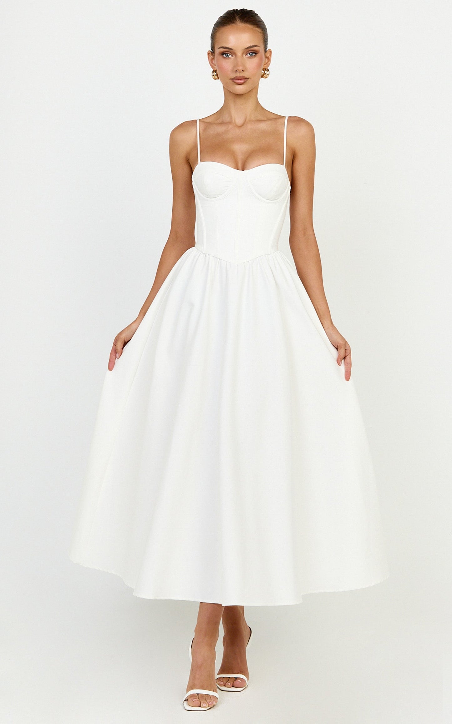 Seren Maxi Dress - Corset Bodice Fit And Flare Dress in White