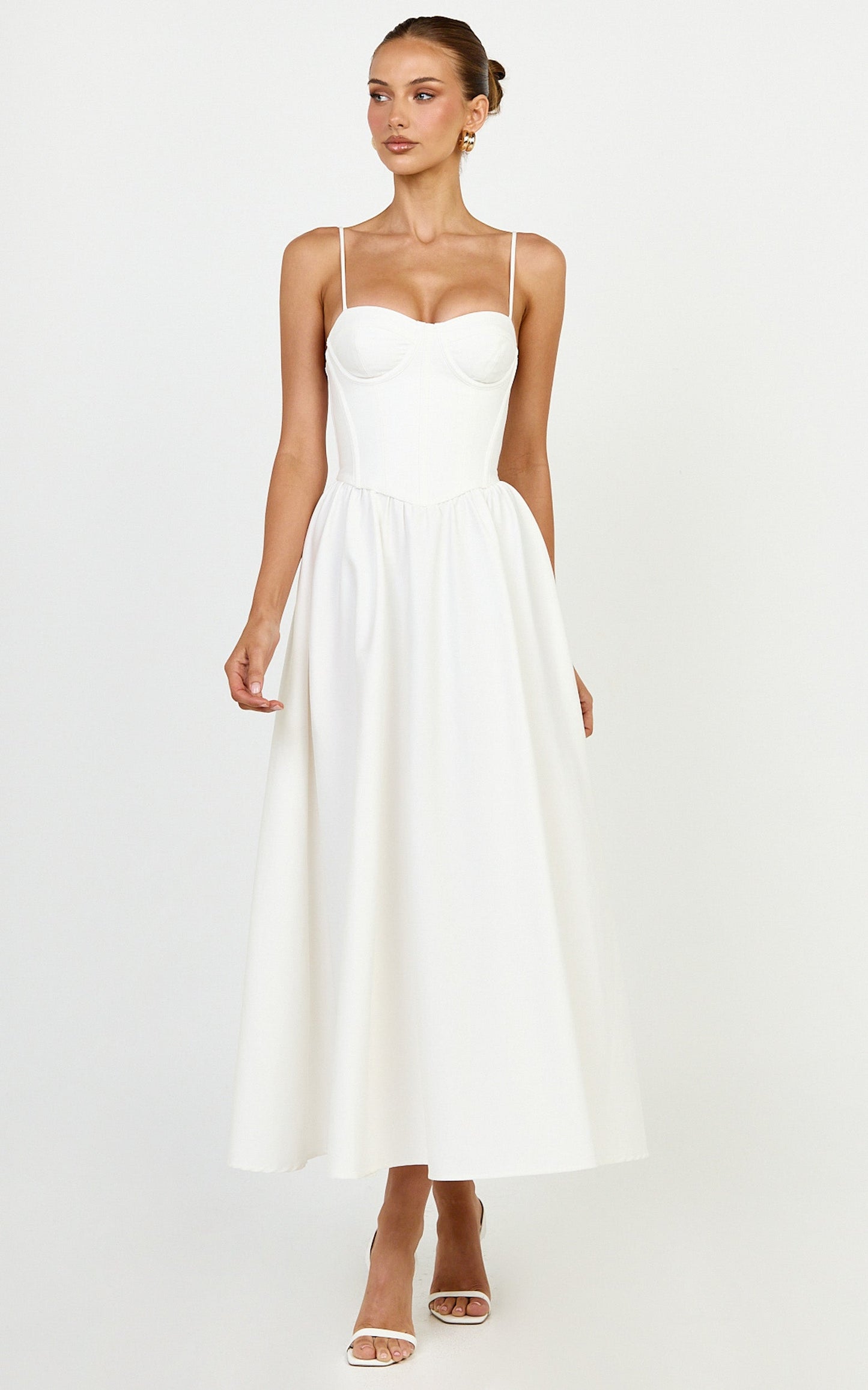 Seren Maxi Dress - Corset Bodice Fit And Flare Dress in White