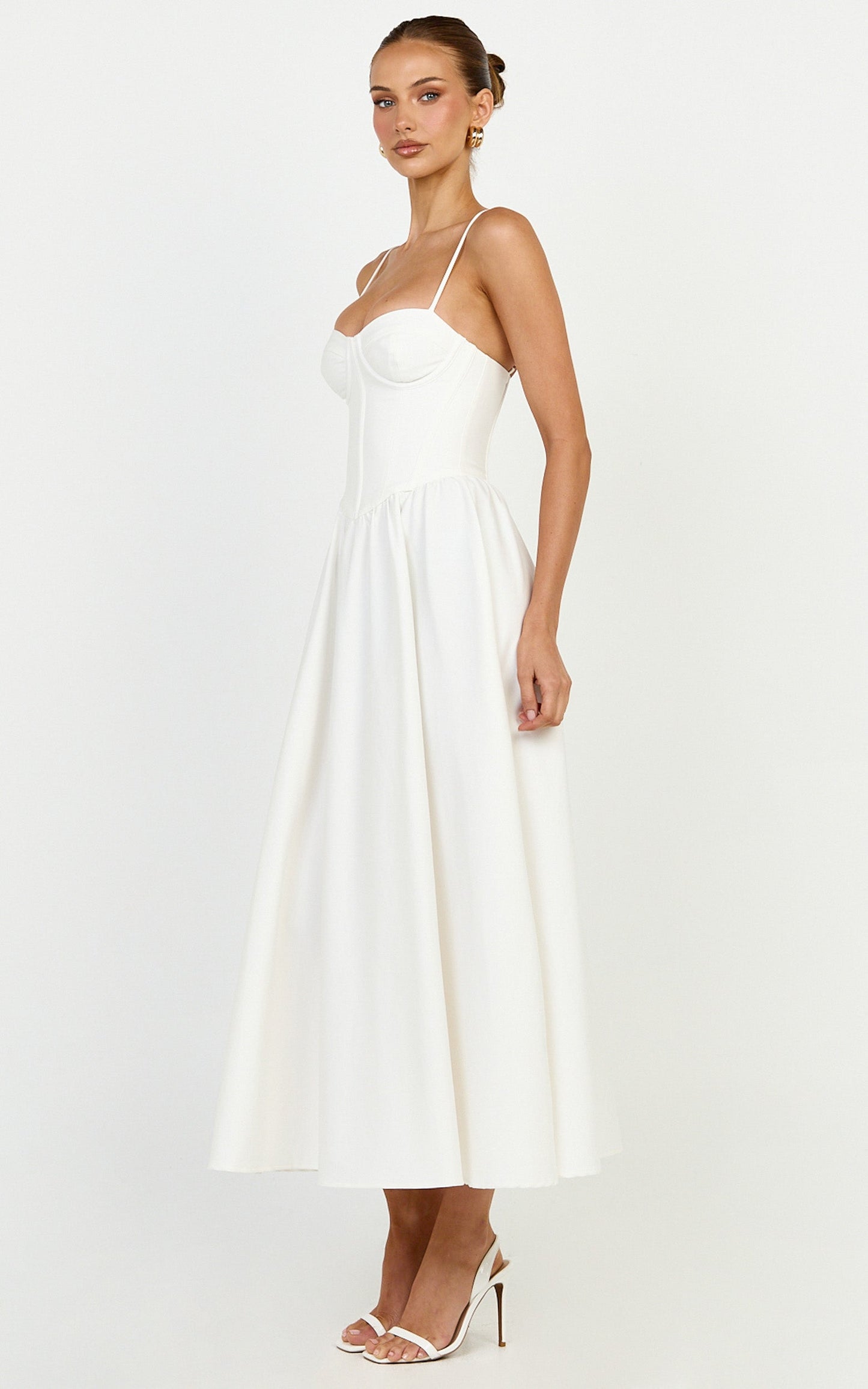 Seren Maxi Dress - Corset Bodice Fit And Flare Dress in White