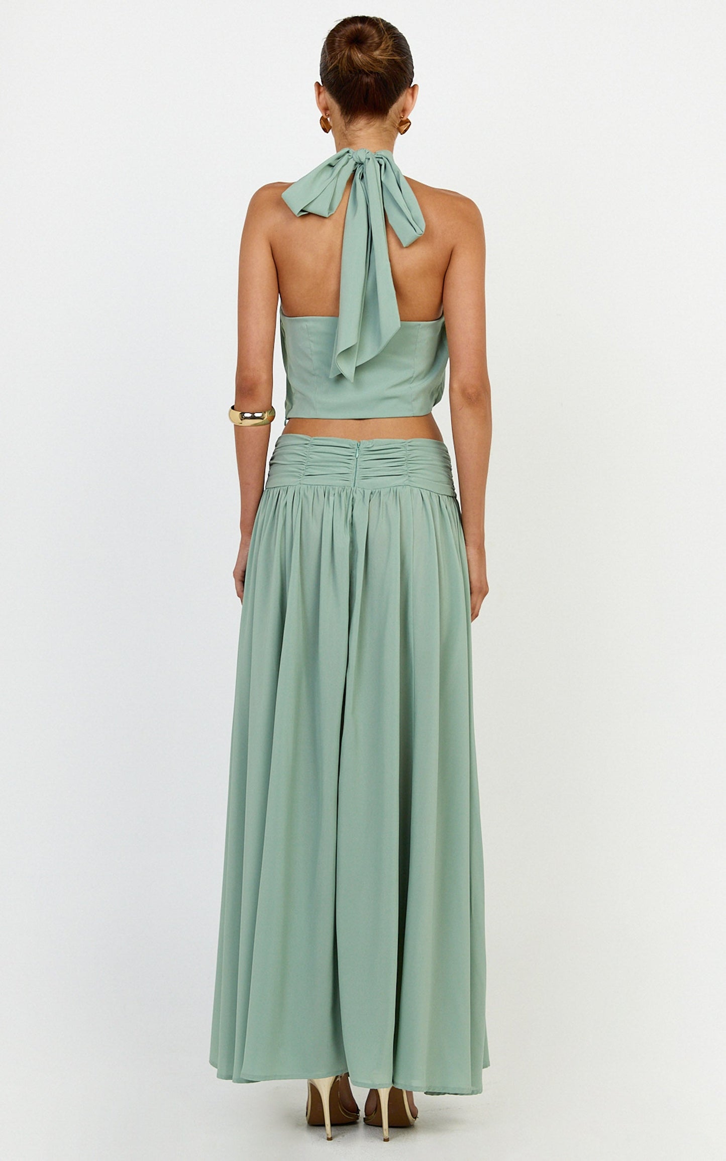 Melanie Maxi Skirt - Gathered Yoke Skirt in Green