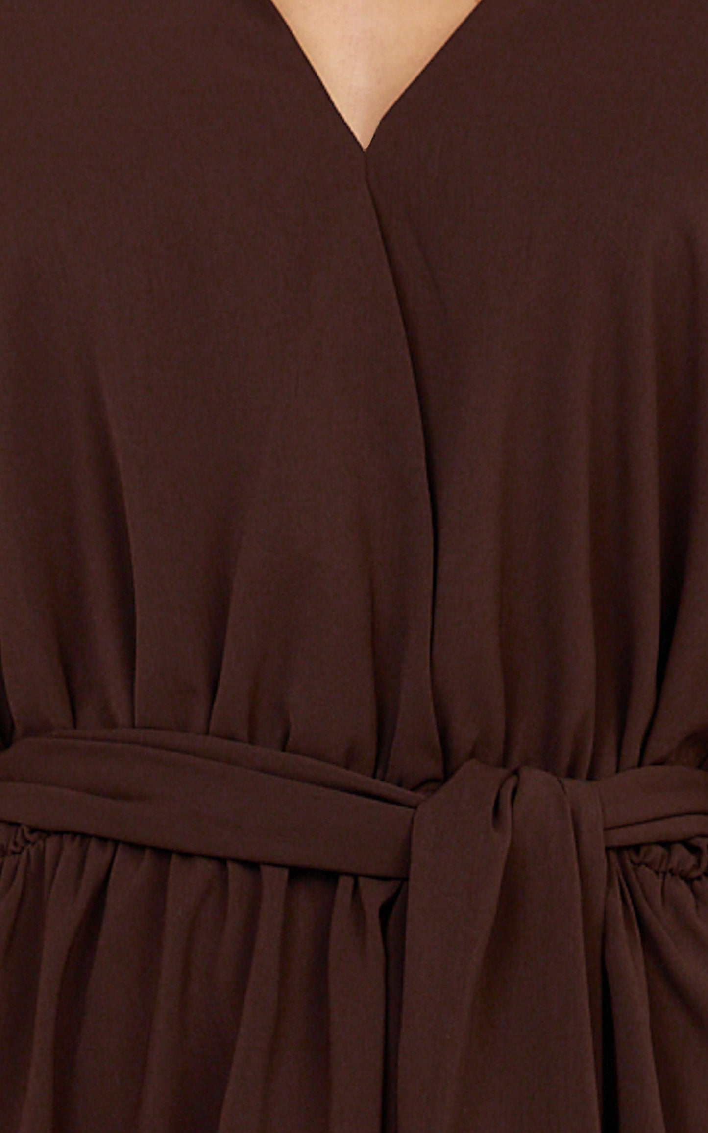 Ariette Mini Dress - Plunge Neck Tassel Detail Belt Dress in Chocolate