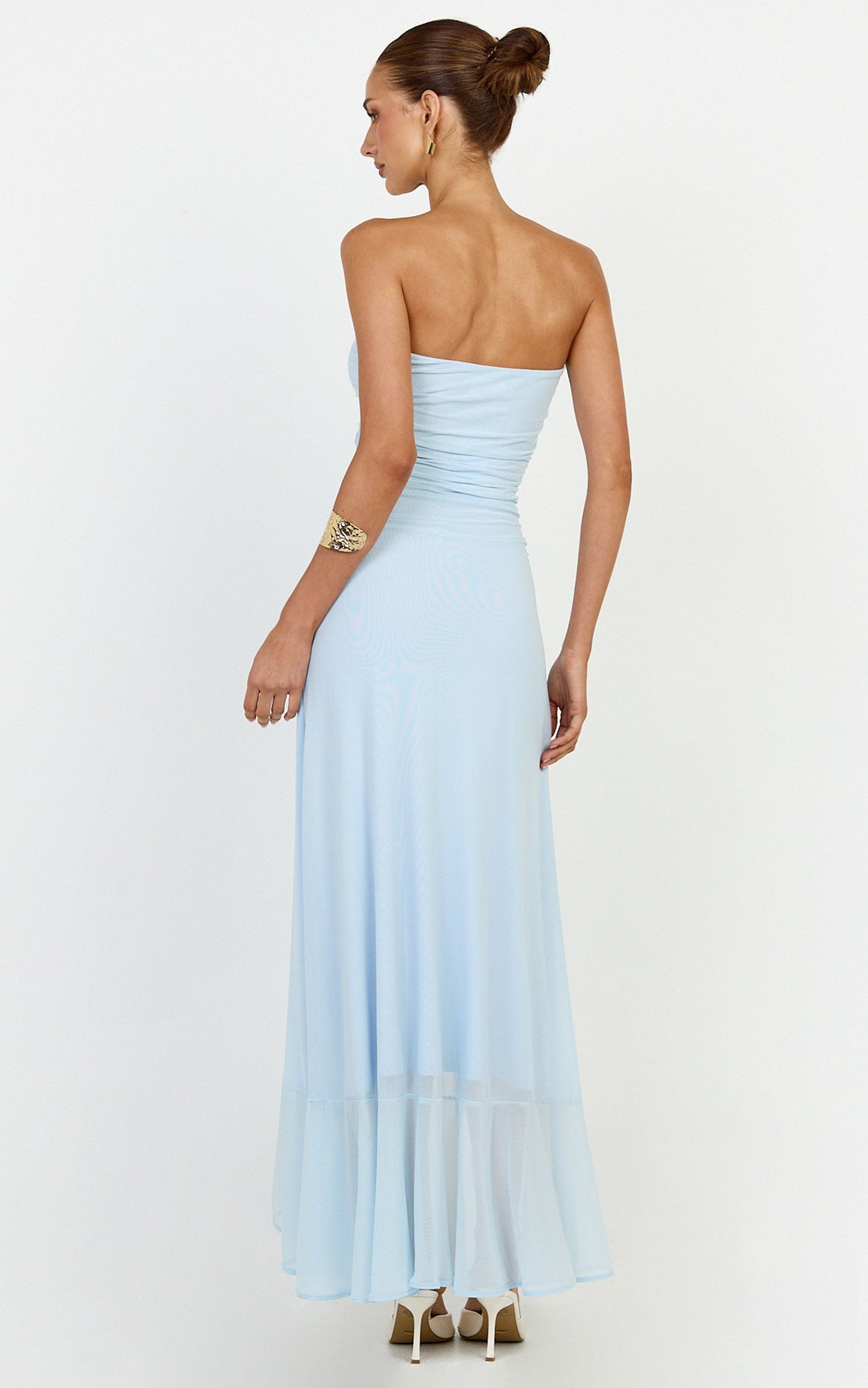 Oceana Maxi Dress - Strapless Sweetheart Neckline Mesh Dress in Blue