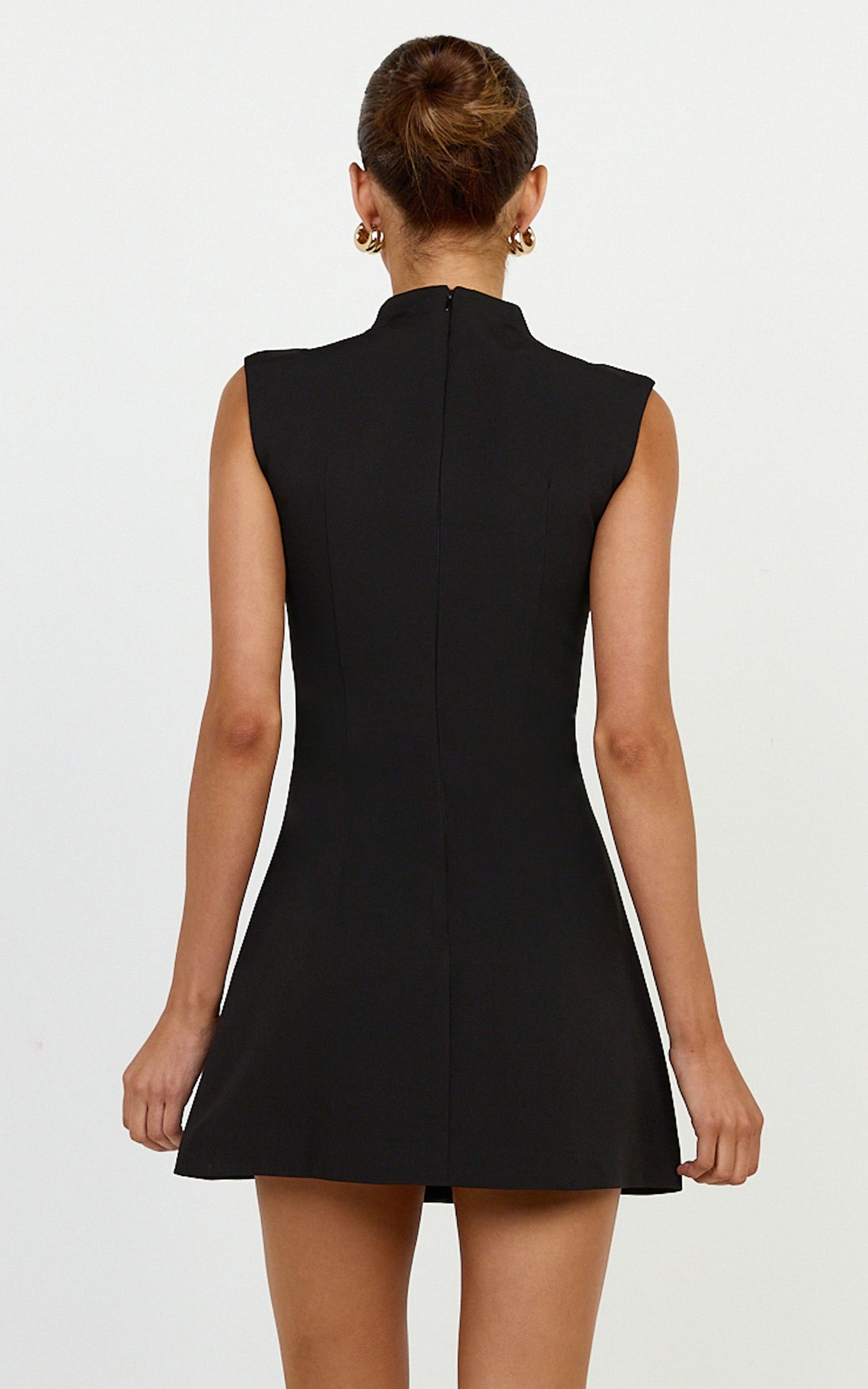 Jacinta Mini Dress - Sleeveless Button Front Tulip Dress in Black