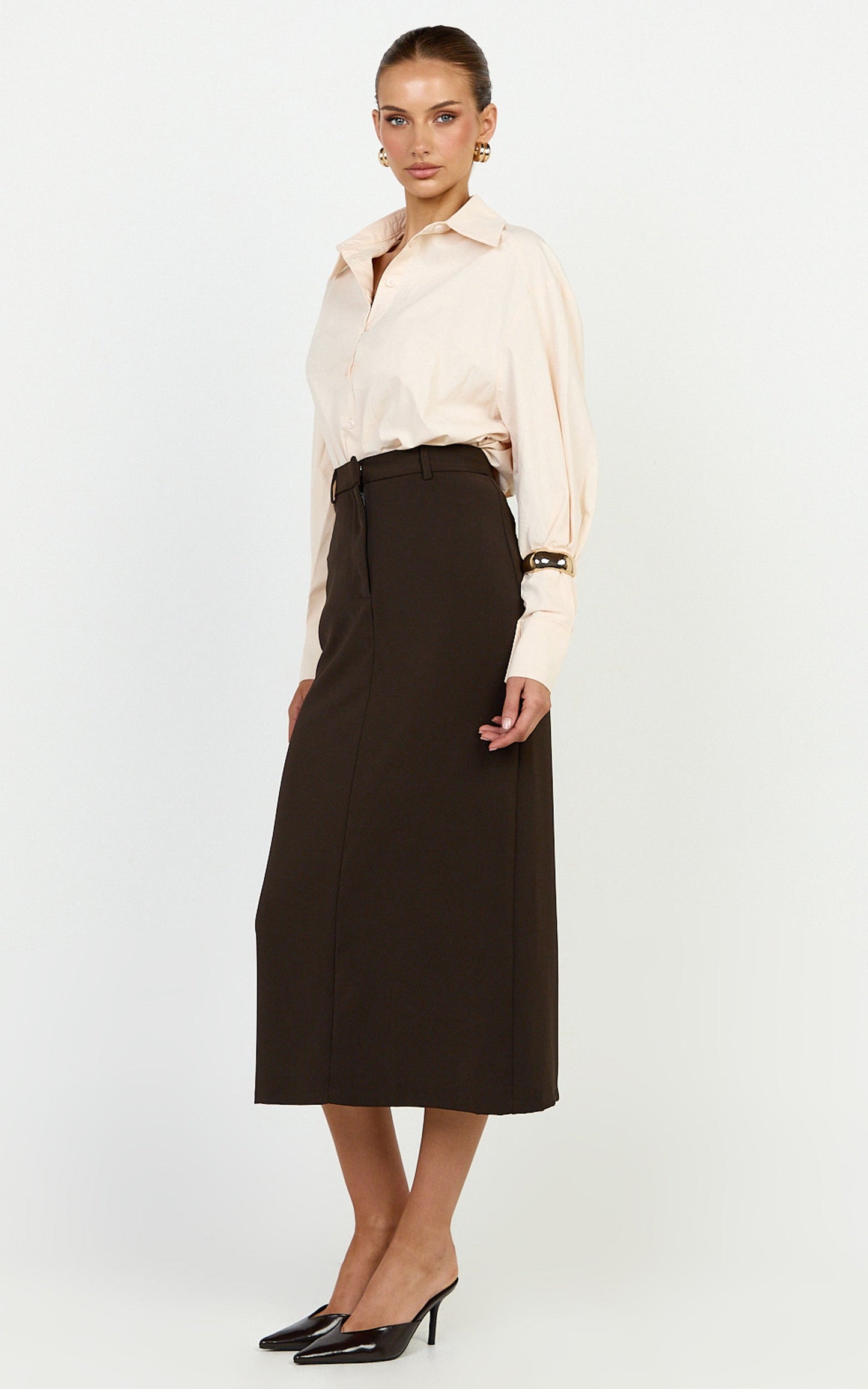 Kalpena Shirt - Ruched Side Oversized Shirt in Neutral