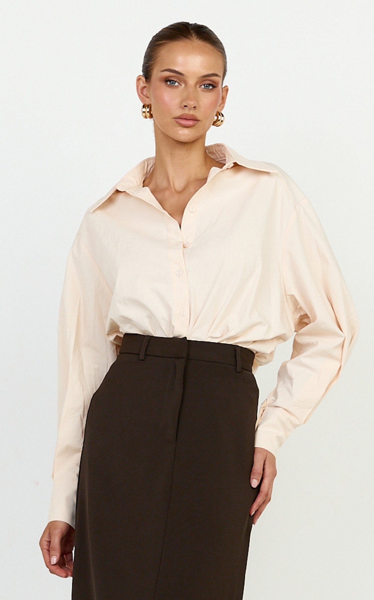 Kalpena Shirt - Ruched Side Oversized Shirt in Neutral