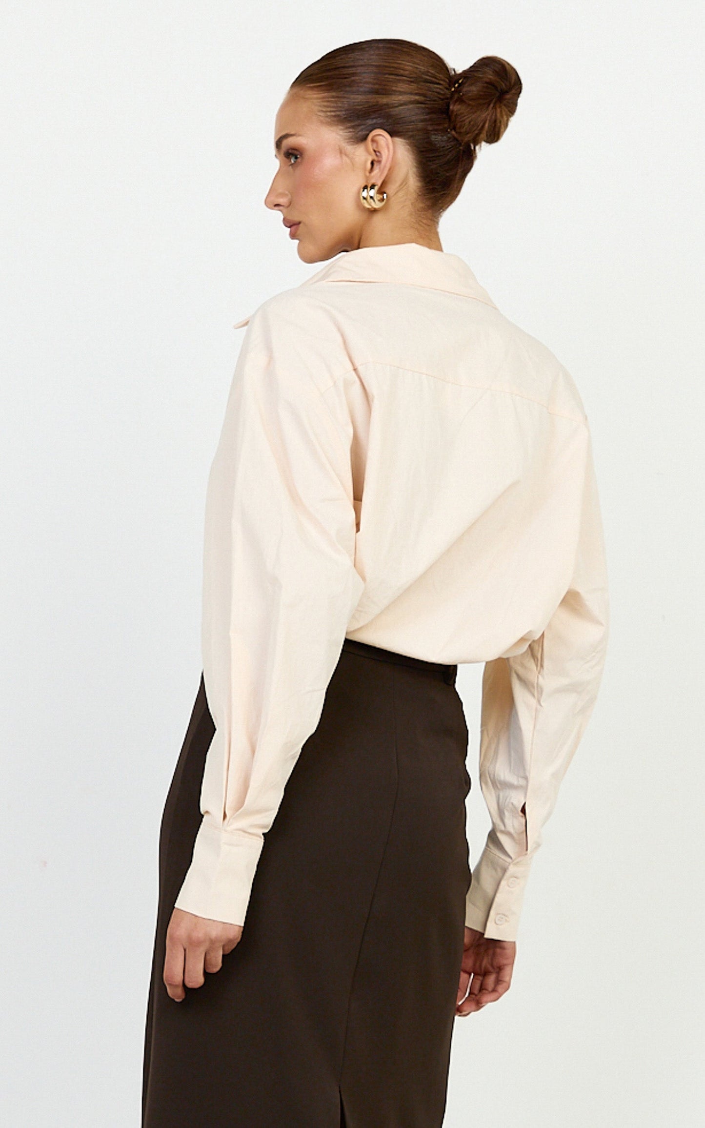 Kalpena Shirt - Ruched Side Oversized Shirt in Neutral