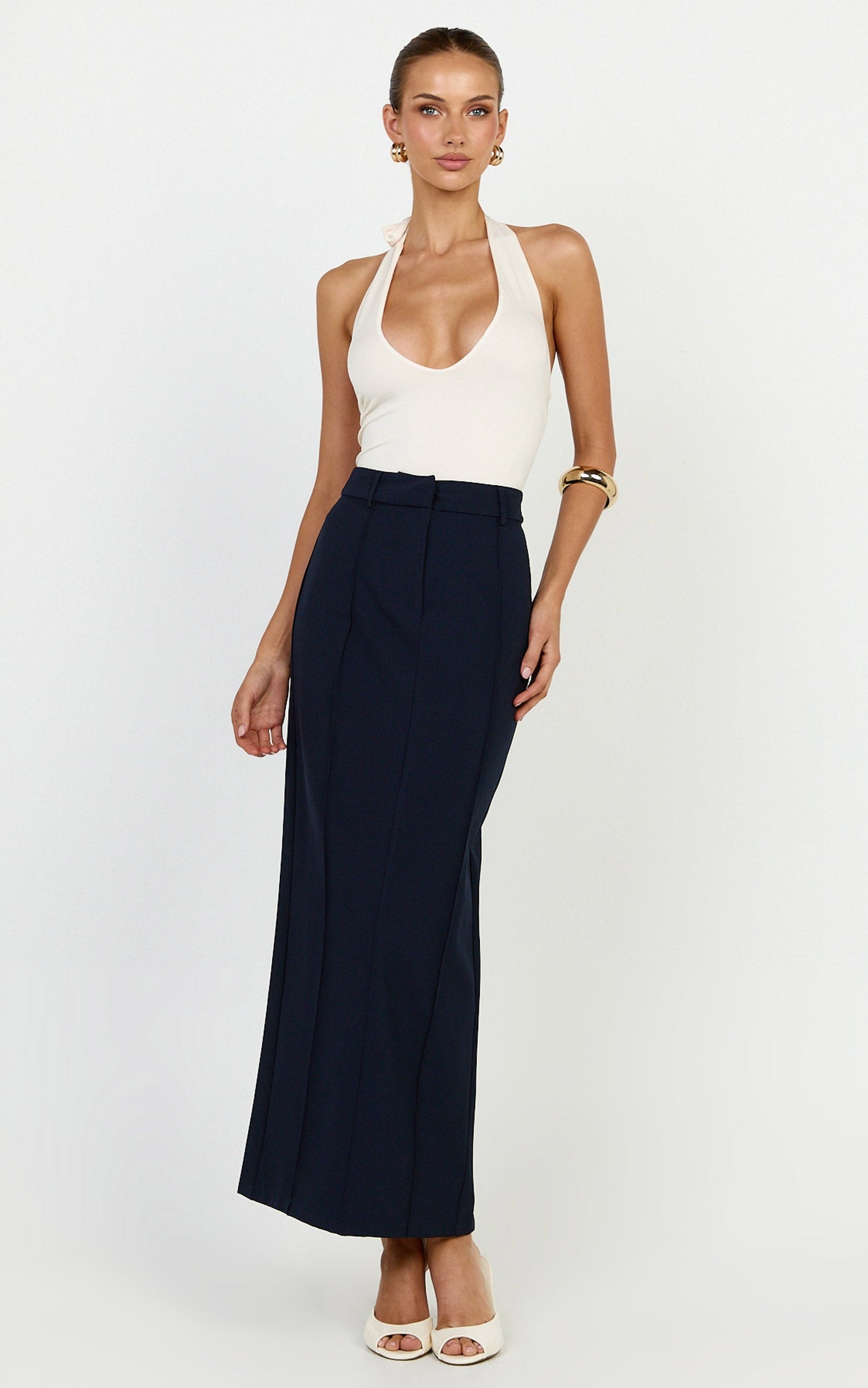 Stella Maxi Skirt - High Waisted Pencil Skirt in Navy