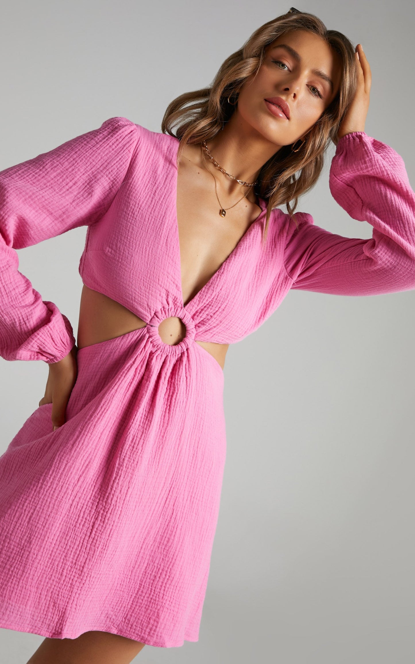 Queeny Side Cutouts Mini Dress in Bubblegum Pink