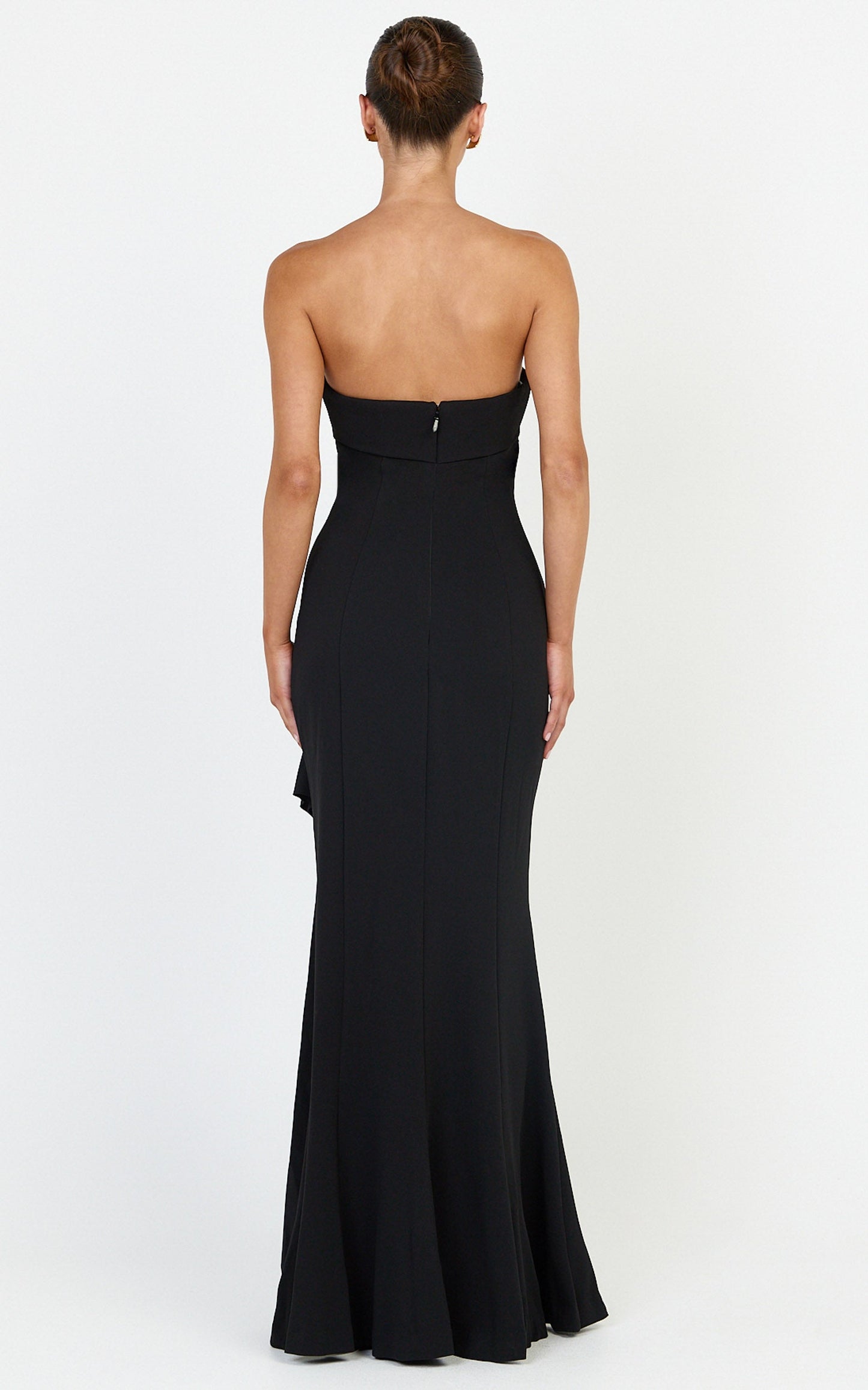 Leda Maxi Dress - Strapless Waterfall Sash Dress in Black