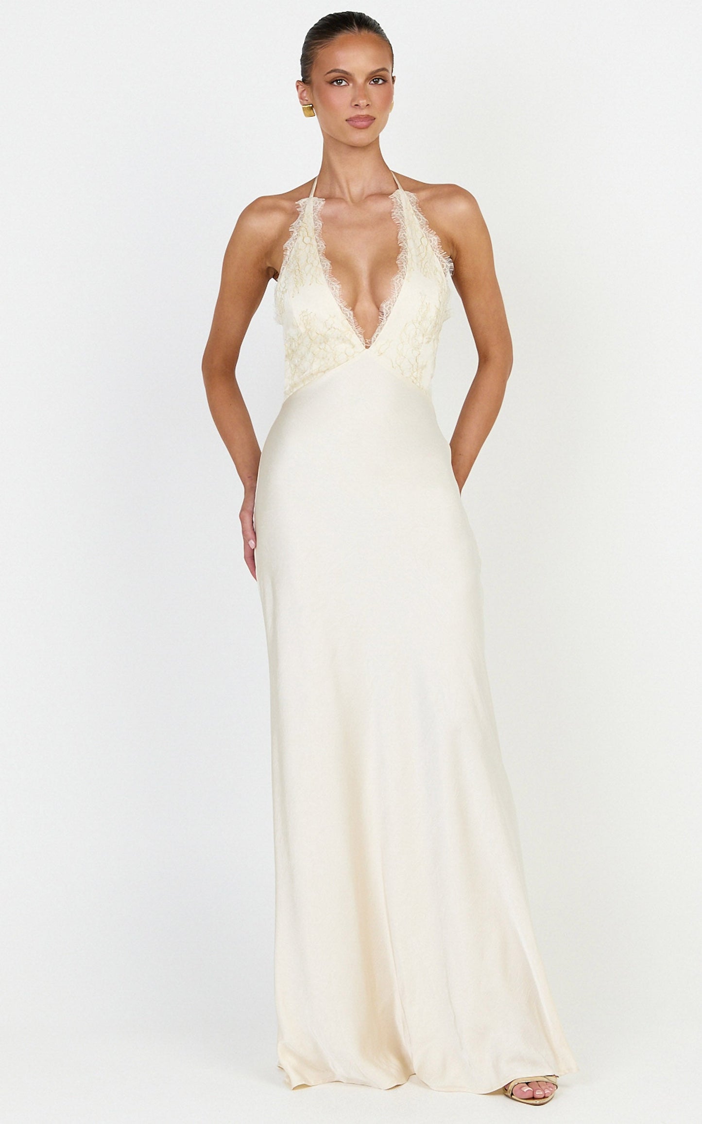 Marielle Maxi Dress - Lace Bust Halter Dress in Cream