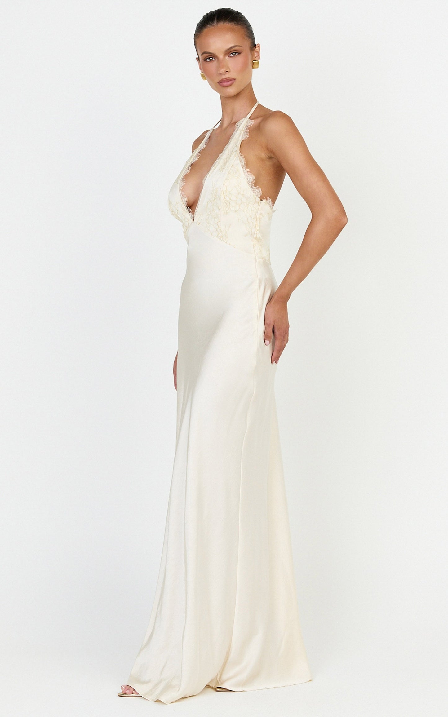 Marielle Maxi Dress - Lace Bust Halter Dress in Cream