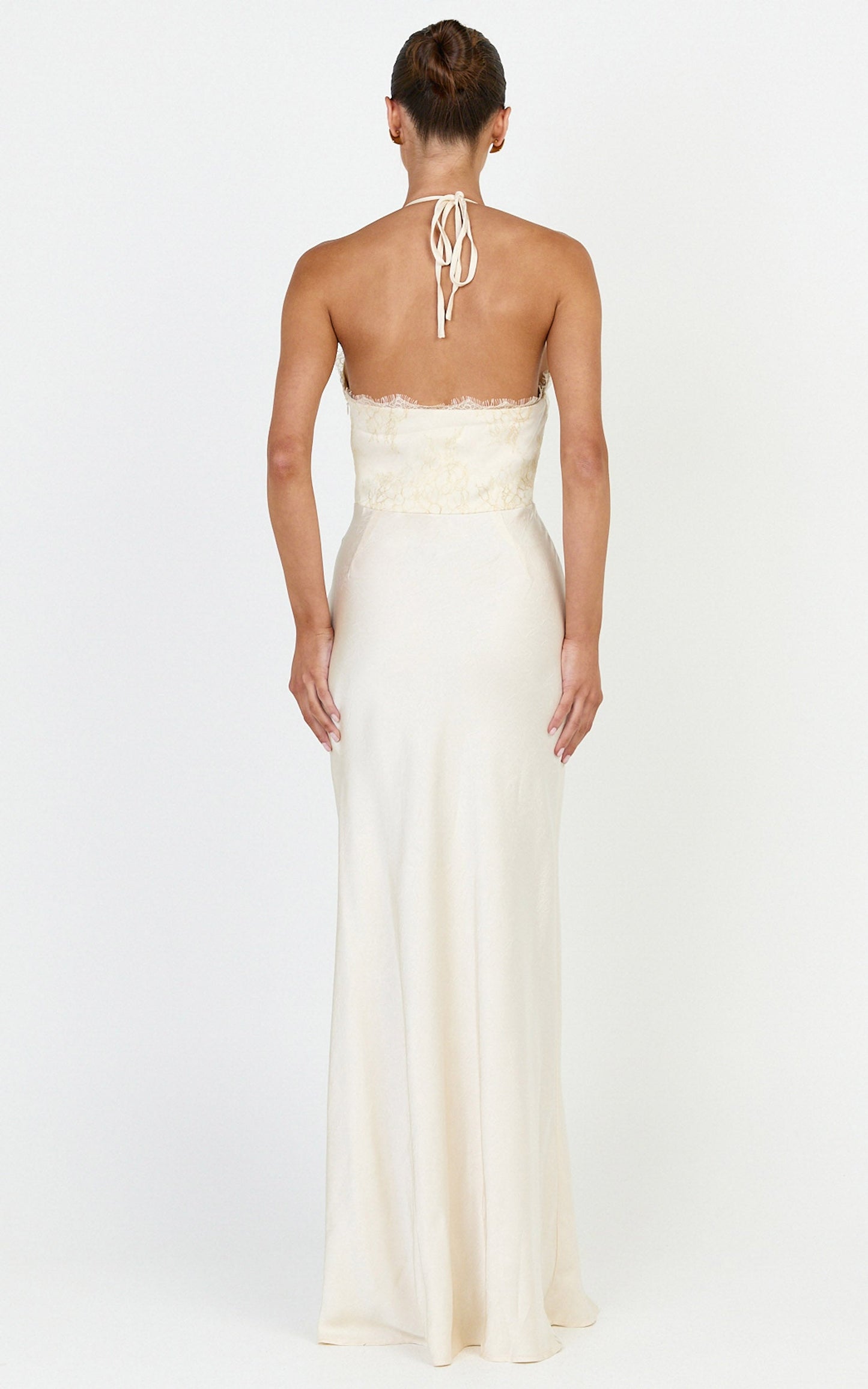 Marielle Maxi Dress - Lace Bust Halter Dress in Cream