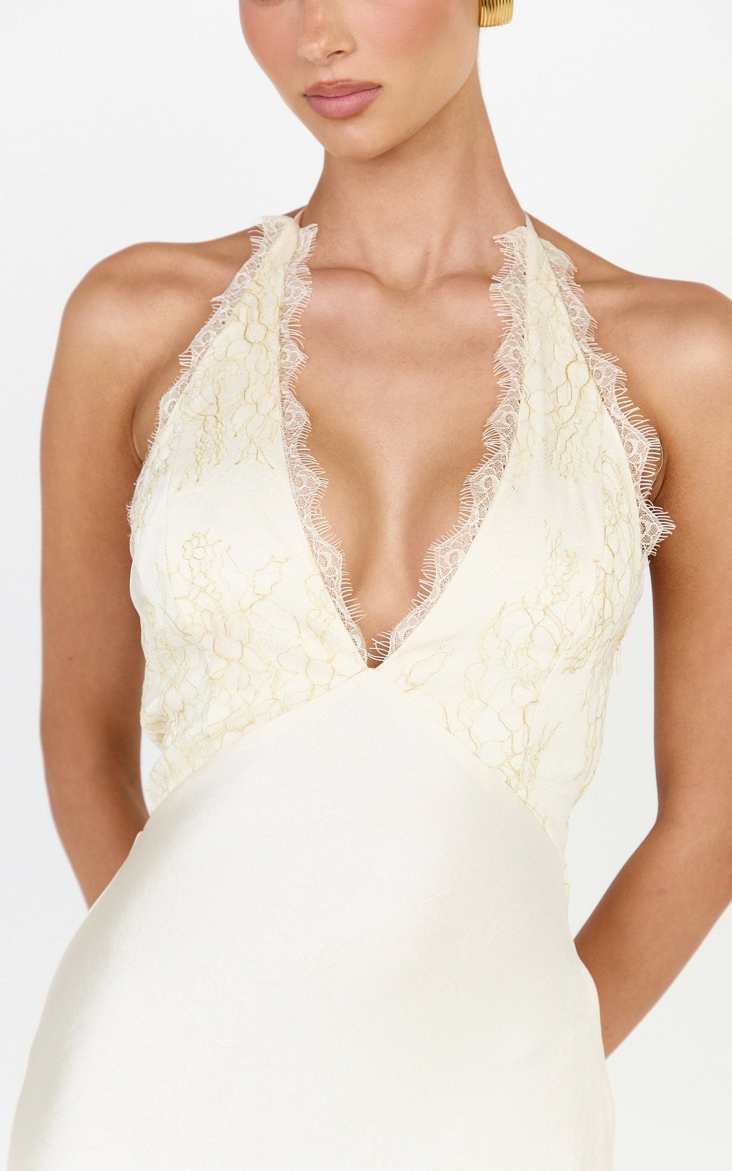 Marielle Maxi Dress - Lace Bust Halter Dress in Cream