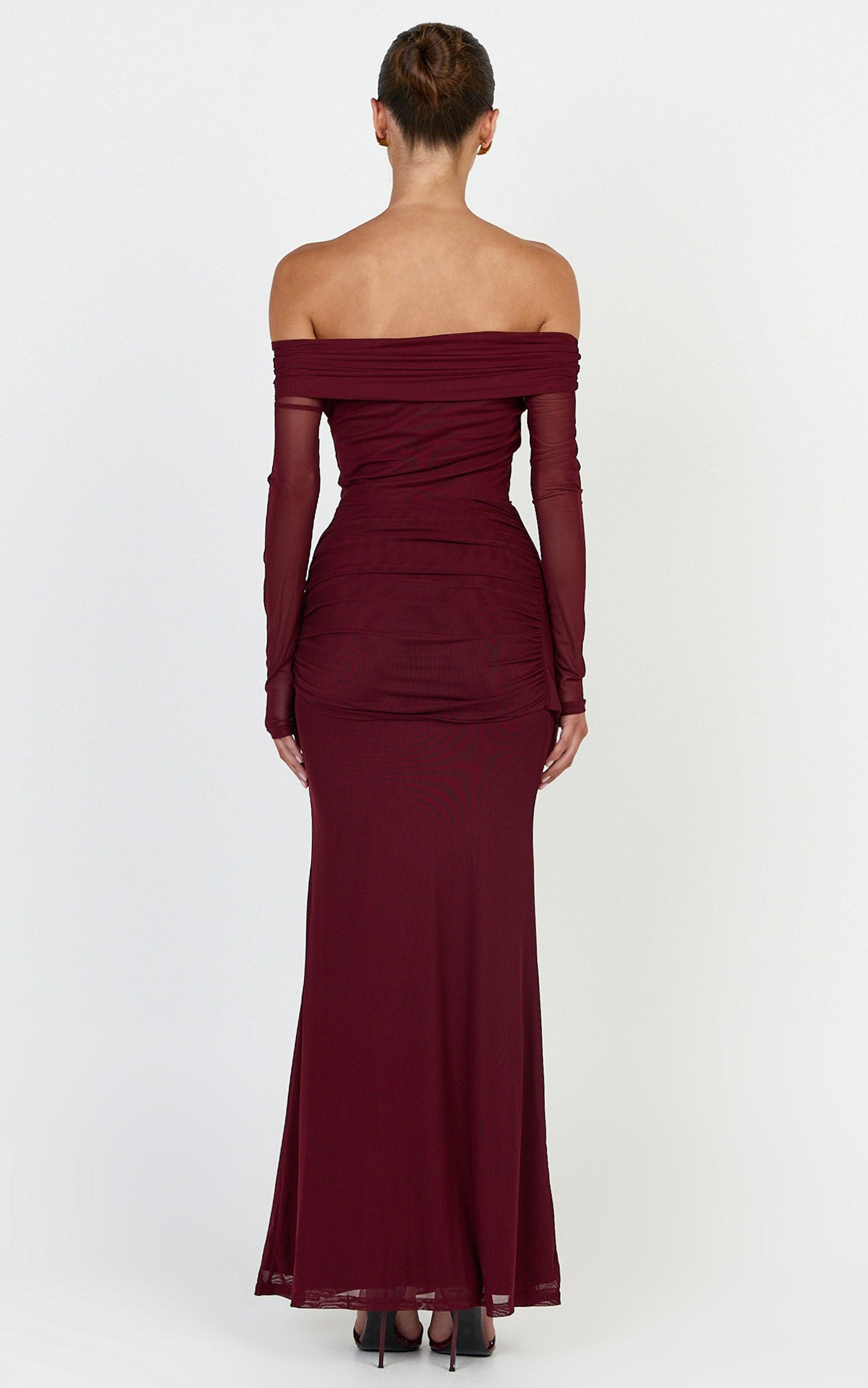 Waverly Maxi Dress - Long Sleeve Off Shoulder Dress in Wine