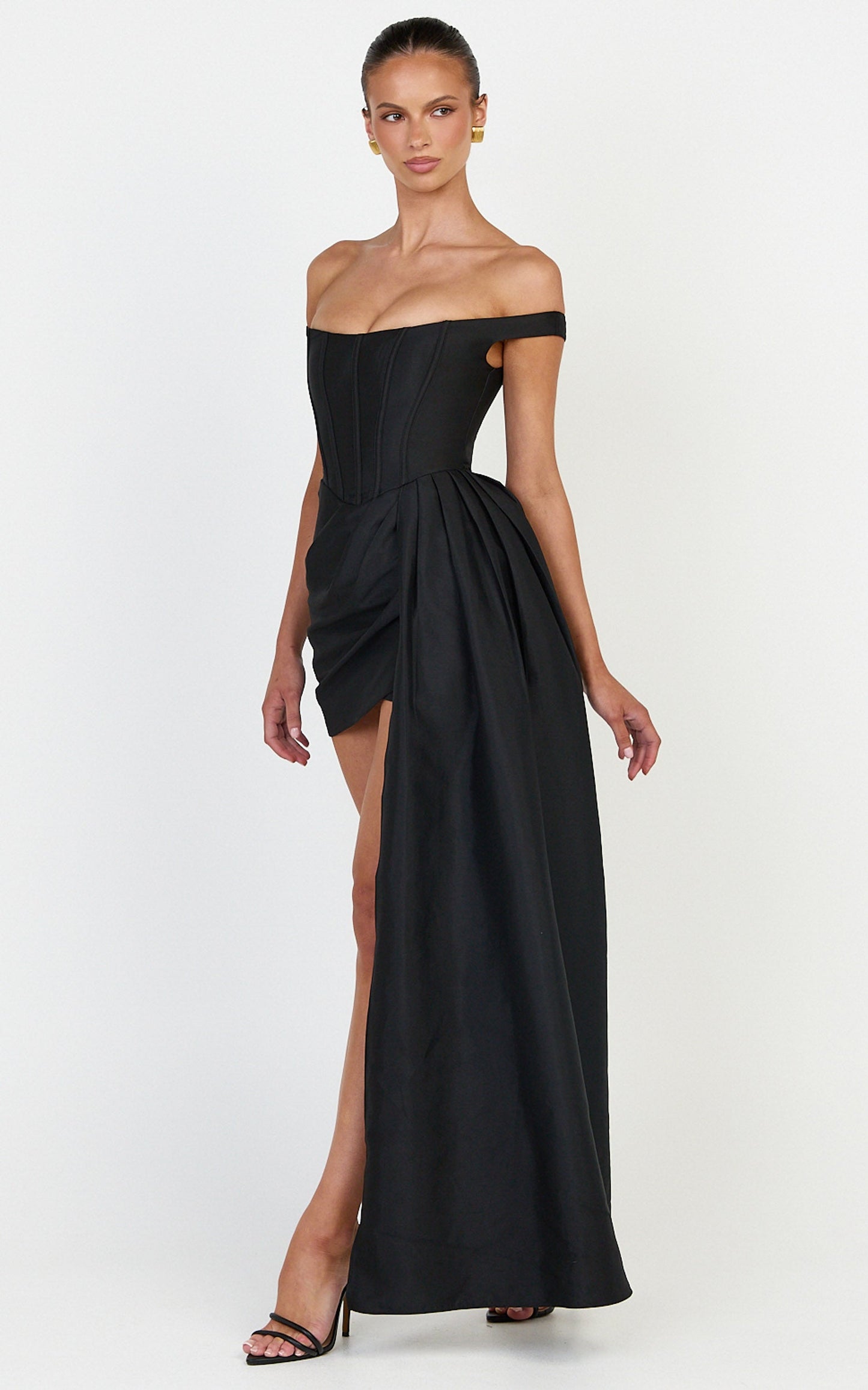 Marais Mini Dress - Contrast Draped Off Shoulder Dress in Black