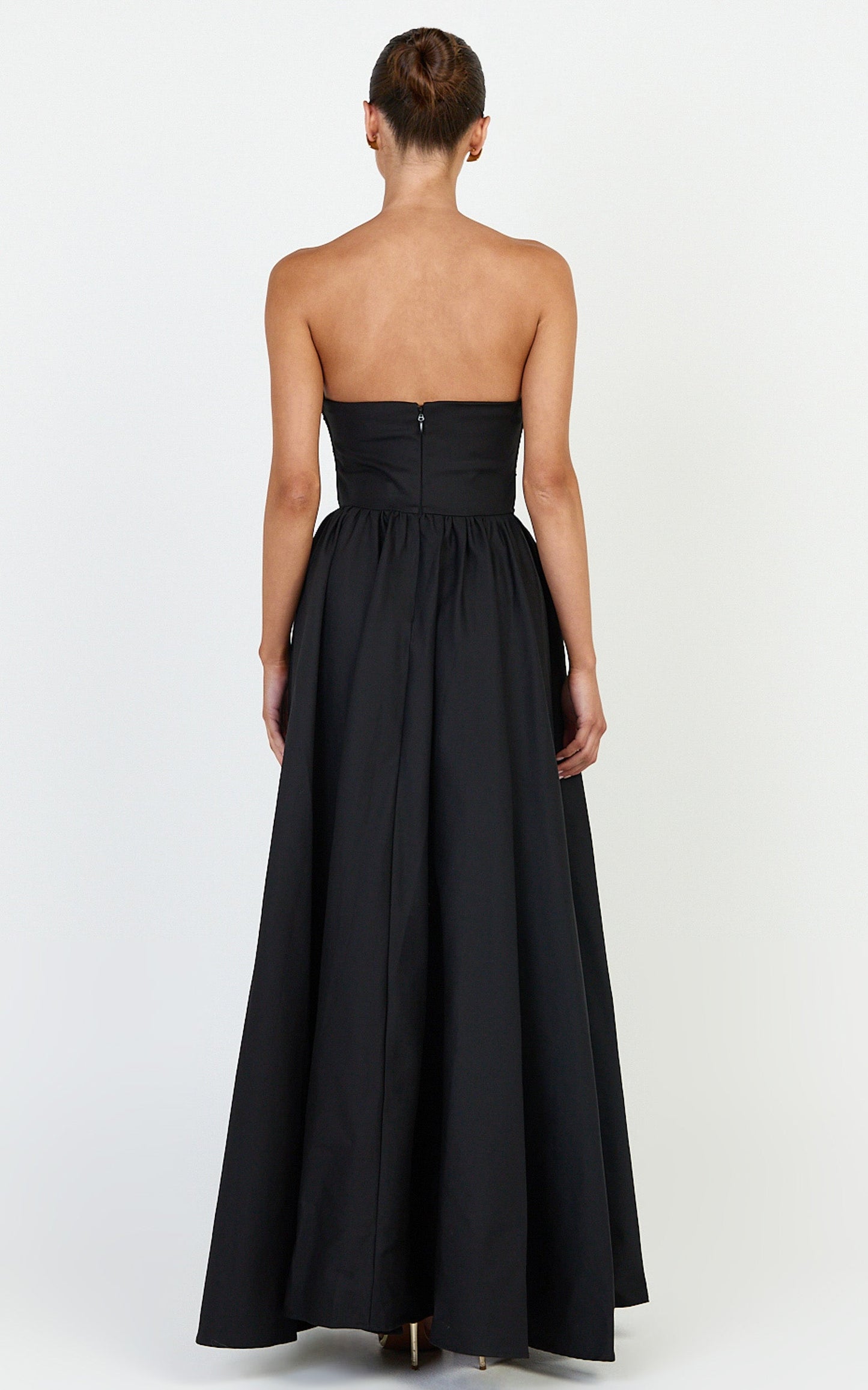 Gia Maxi Dress - Gathered Bodice Fit And Flare Dress in Black
