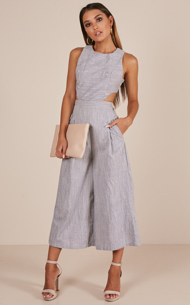 Out Dream Yourself Jumpsuit In Blue Linen Look