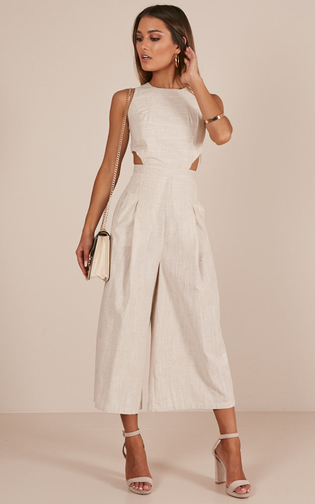 Out Dream Yourself Jumpsuit In Beige Linen Look