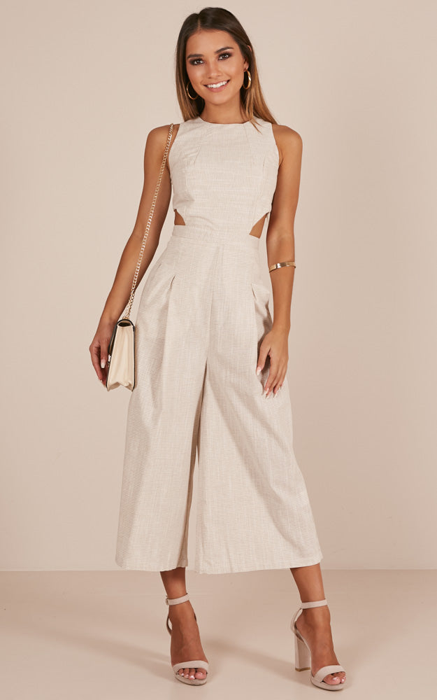 Out Dream Yourself Jumpsuit In Beige Linen Look