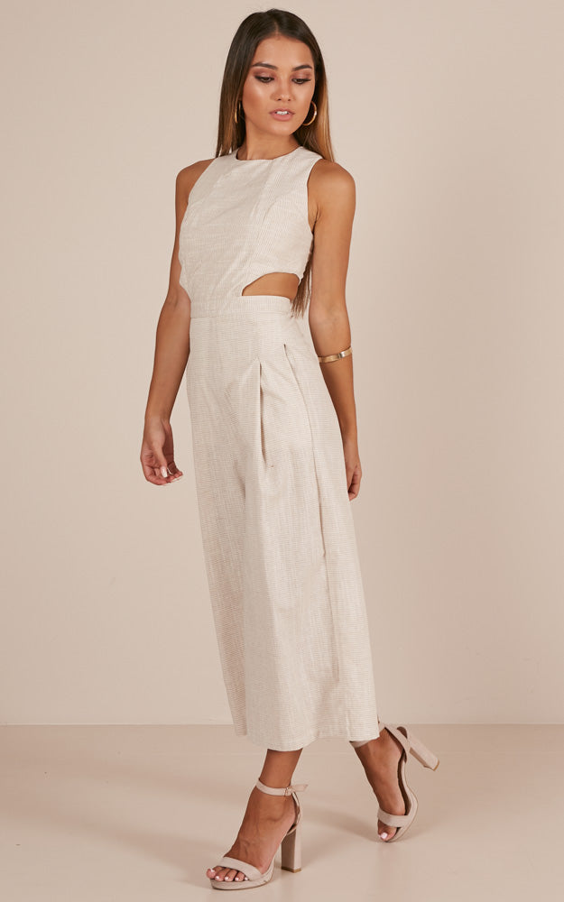 Out Dream Yourself Jumpsuit In Beige Linen Look