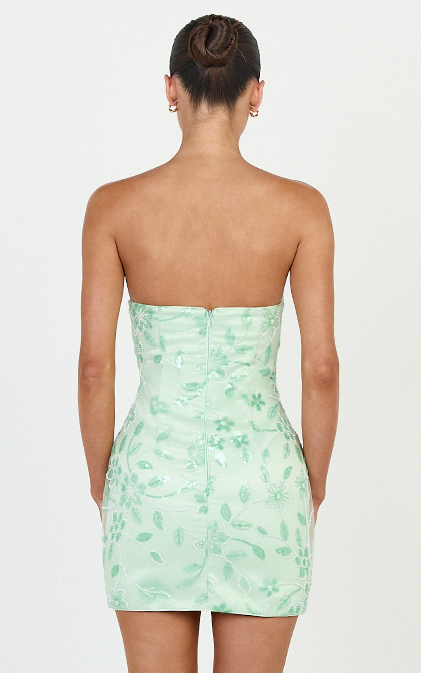 Electra Mini Dress -  Strapless Bodycon Embellished Sequin Dress in Mint