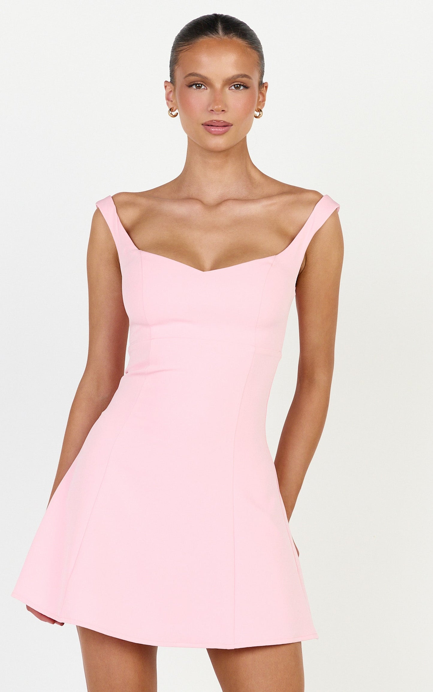 Jayce Mini Dress - Off The Shoulder A Line Dress in Pink