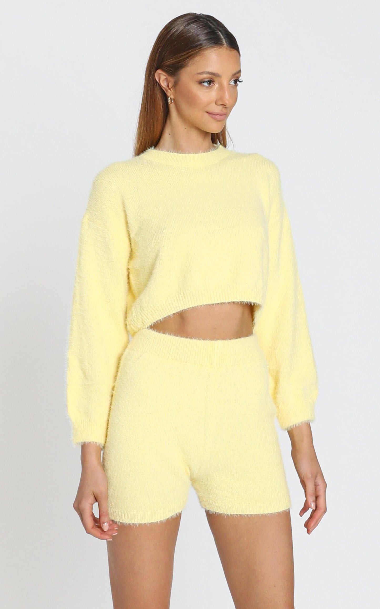 Loretta Fluffy Knit Two Piece Set in Yellow
