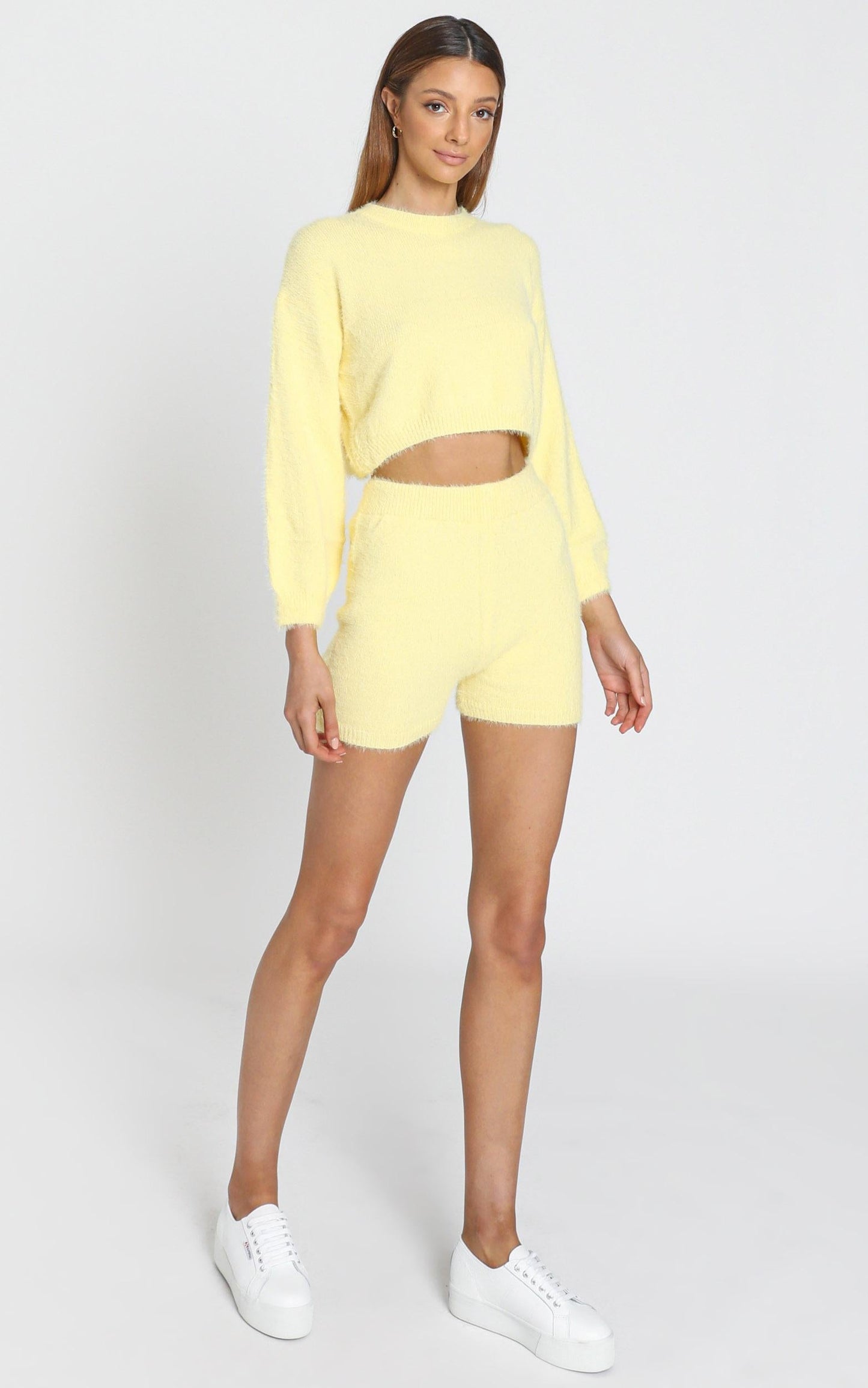 Loretta Fluffy Knit Two Piece Set in Yellow