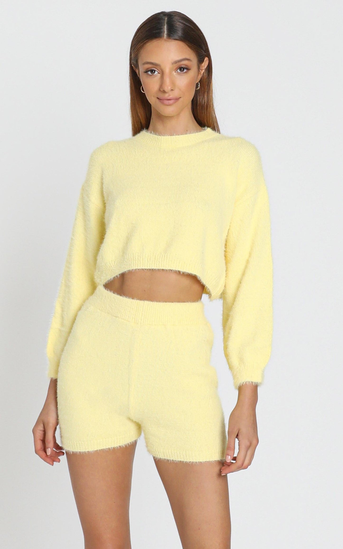 Loretta Fluffy Knit Two Piece Set in Yellow