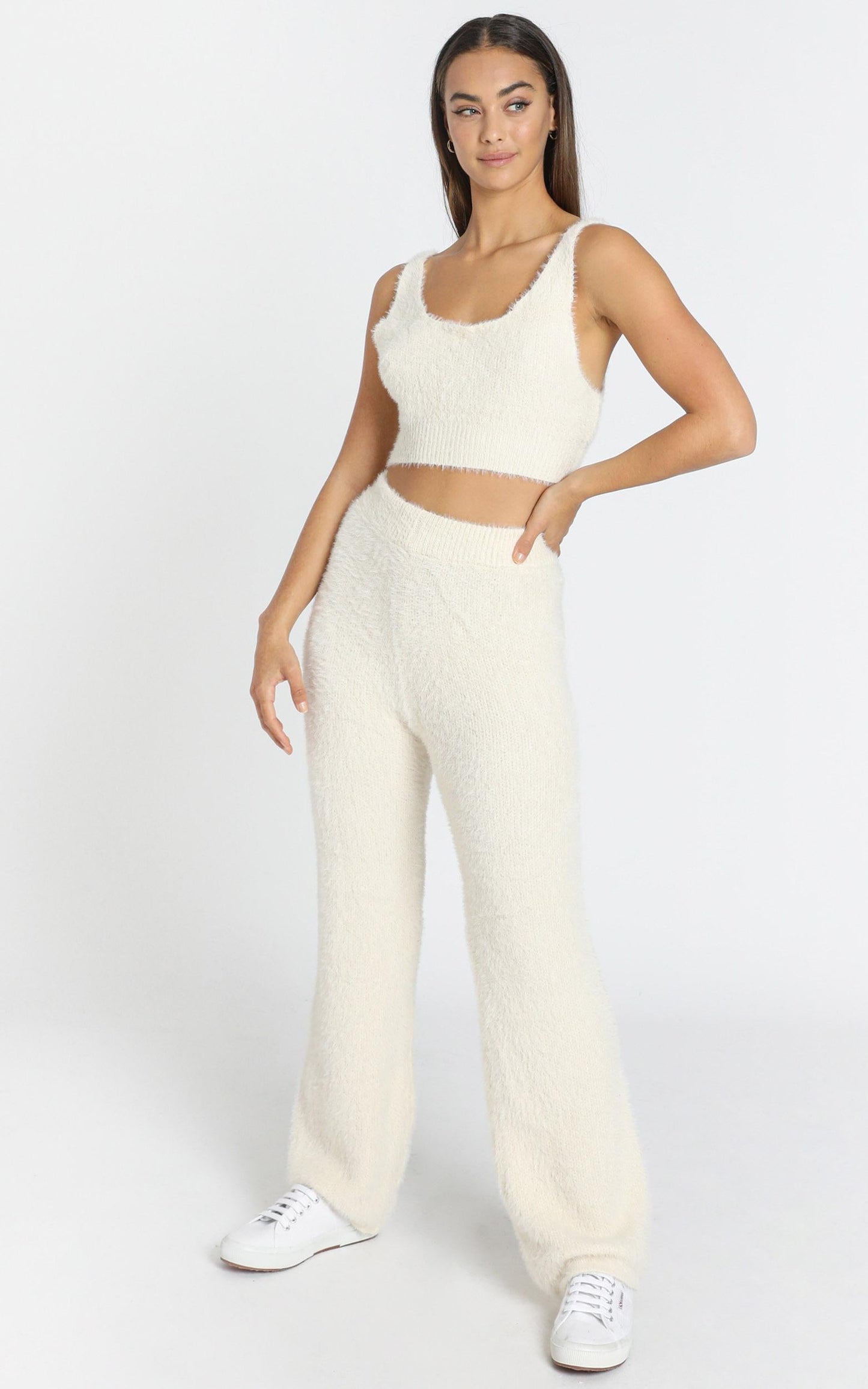 Athena Fluffy Knit Two Piece Set in Ivory