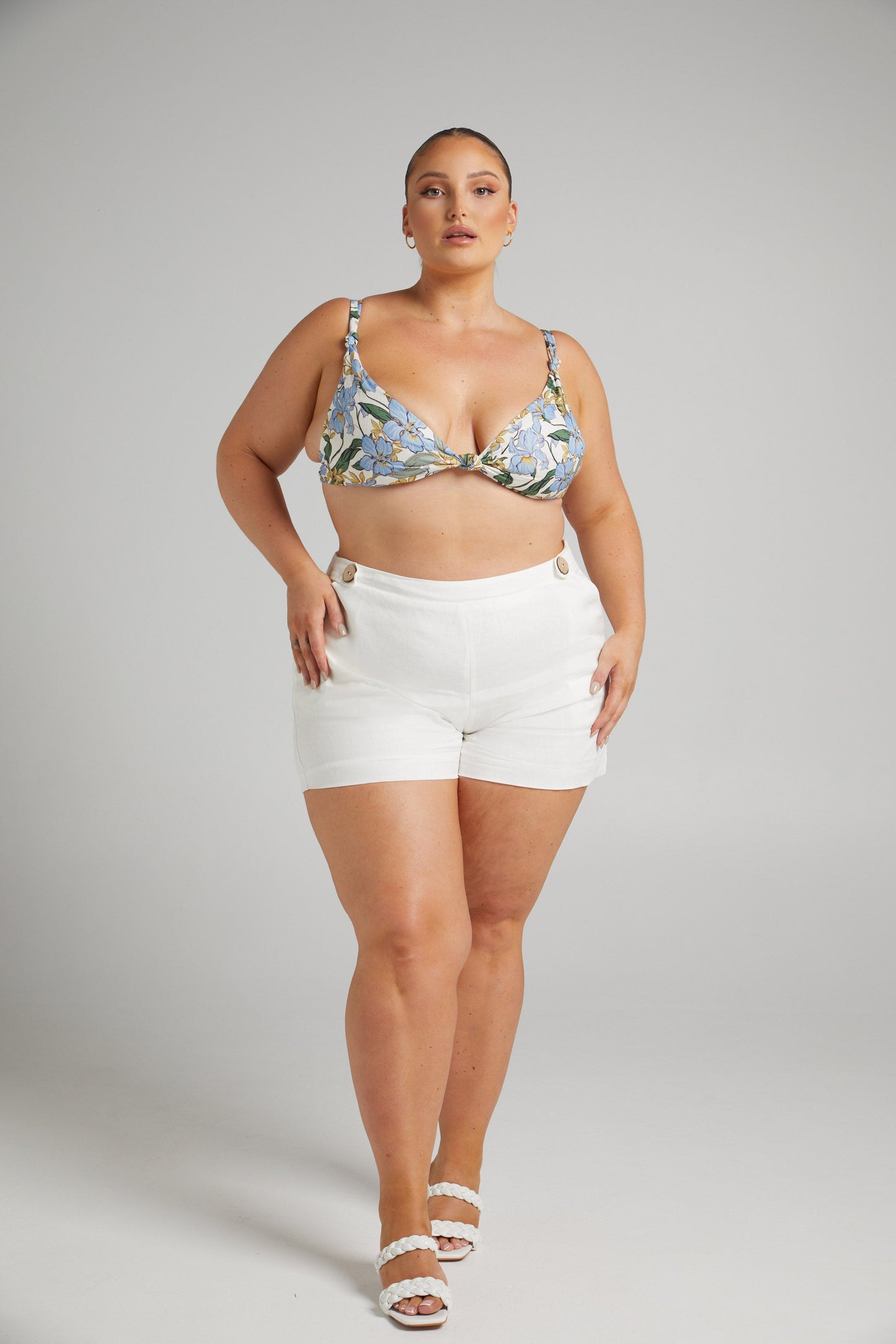Amalie The Label - Branwen Linen Button Waist Tailored Linen Shorts in White