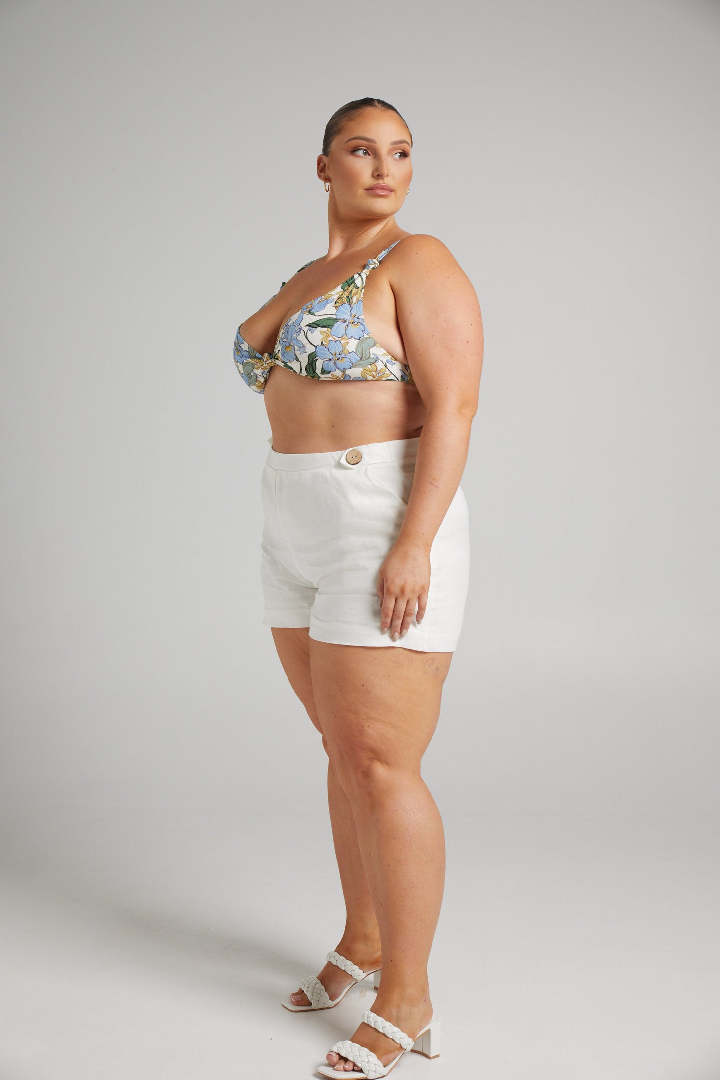 Amalie The Label - Branwen Linen Button Waist Tailored Linen Shorts in White