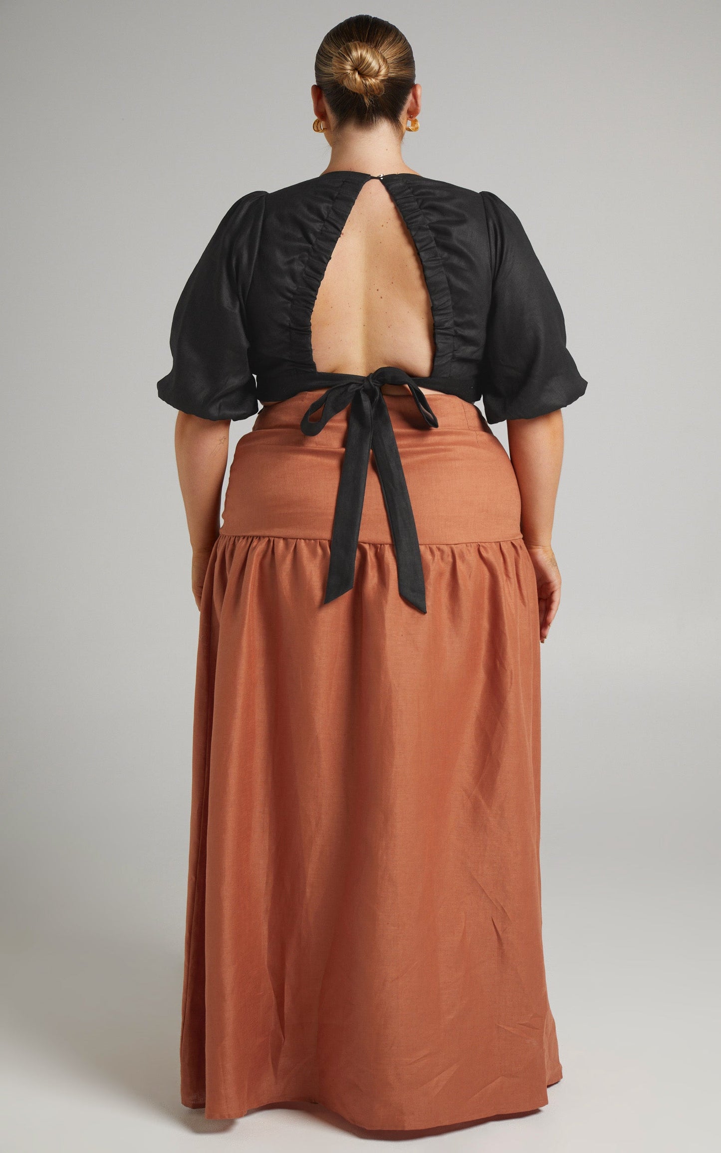 Amalie The Label - Athena Linen Side Split Maxi Linen Skirt in Rust