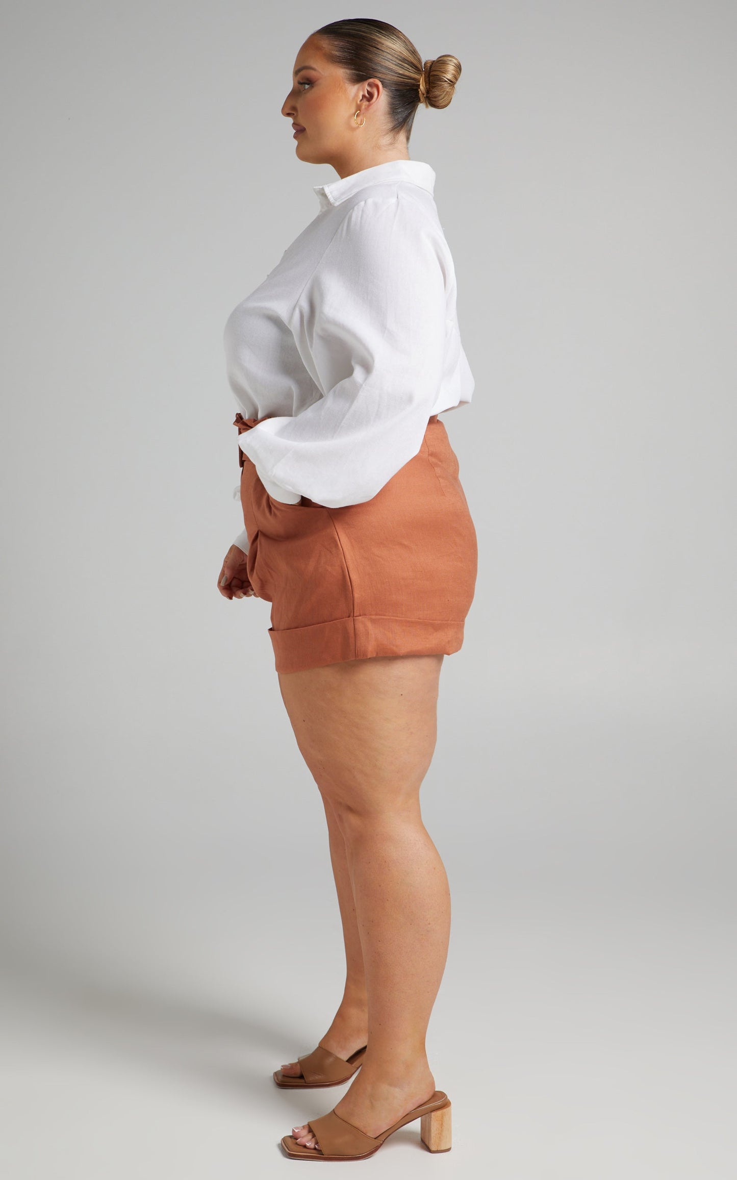 Amalie The Label - Georganna Linen Paper Bag Belted Linen Shorts in Rust