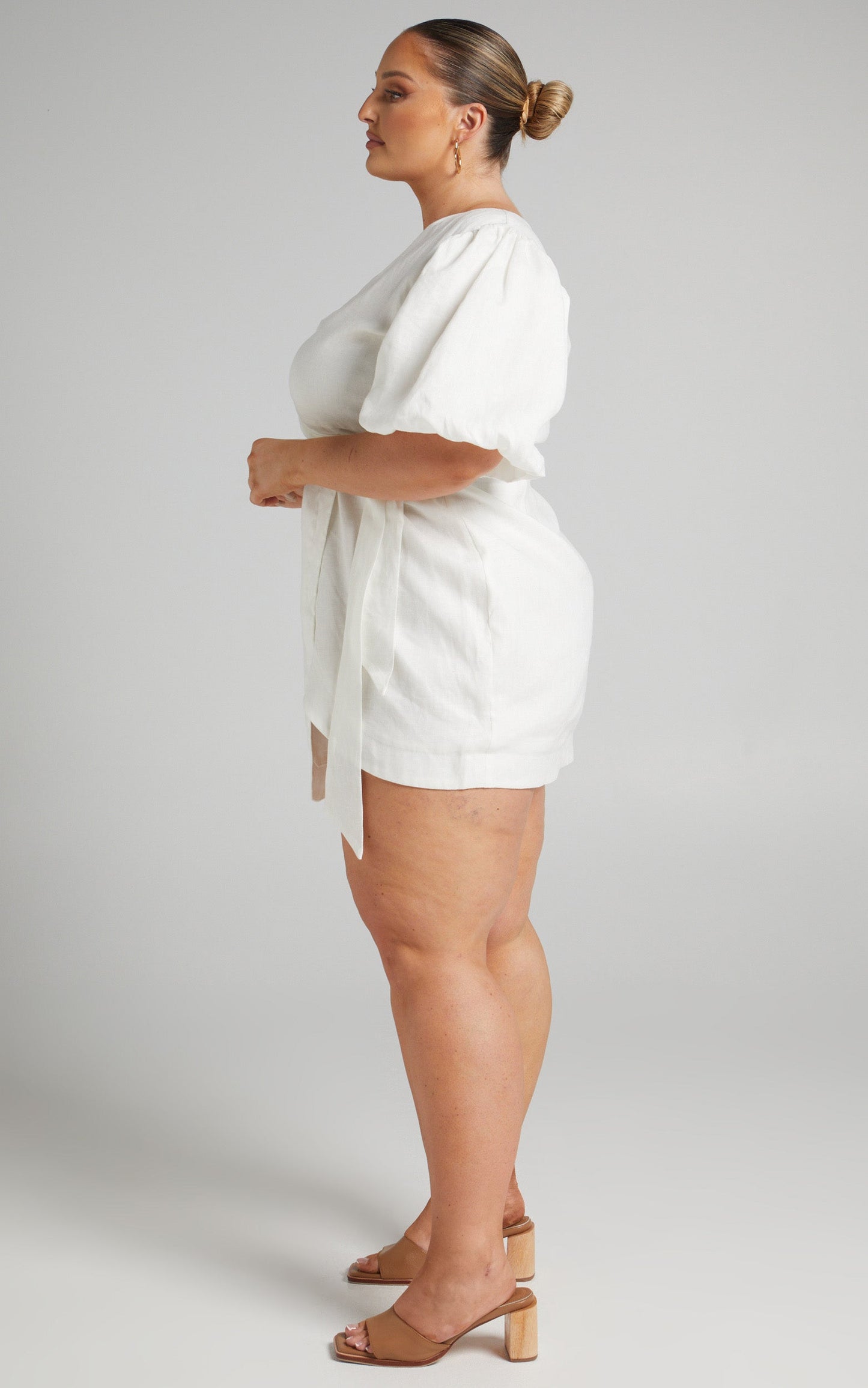 Amalie The Label - Apolline Linen Puff Sleeve Wrap Mini Linen Dress in White