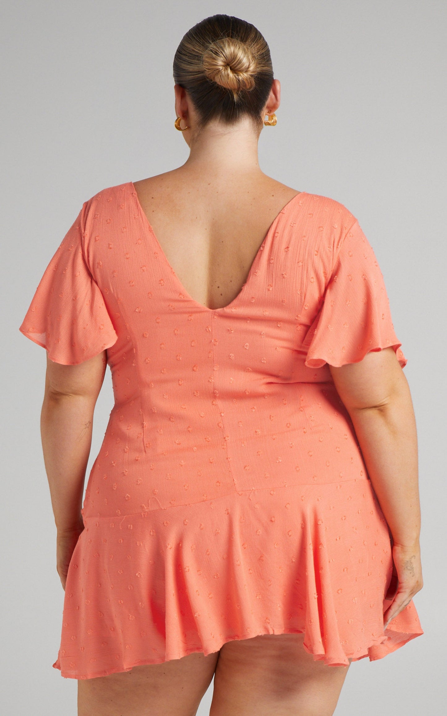 Daydream Angel Sleeve Knot Front Ruffle Mini Dress in Rust
