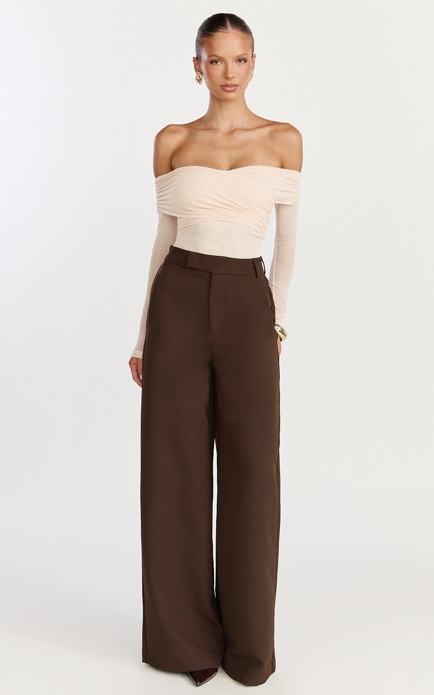 Opal Bodysuit - Long Sleeve Wrapped Off Shoulder Bodysuit in Cream
