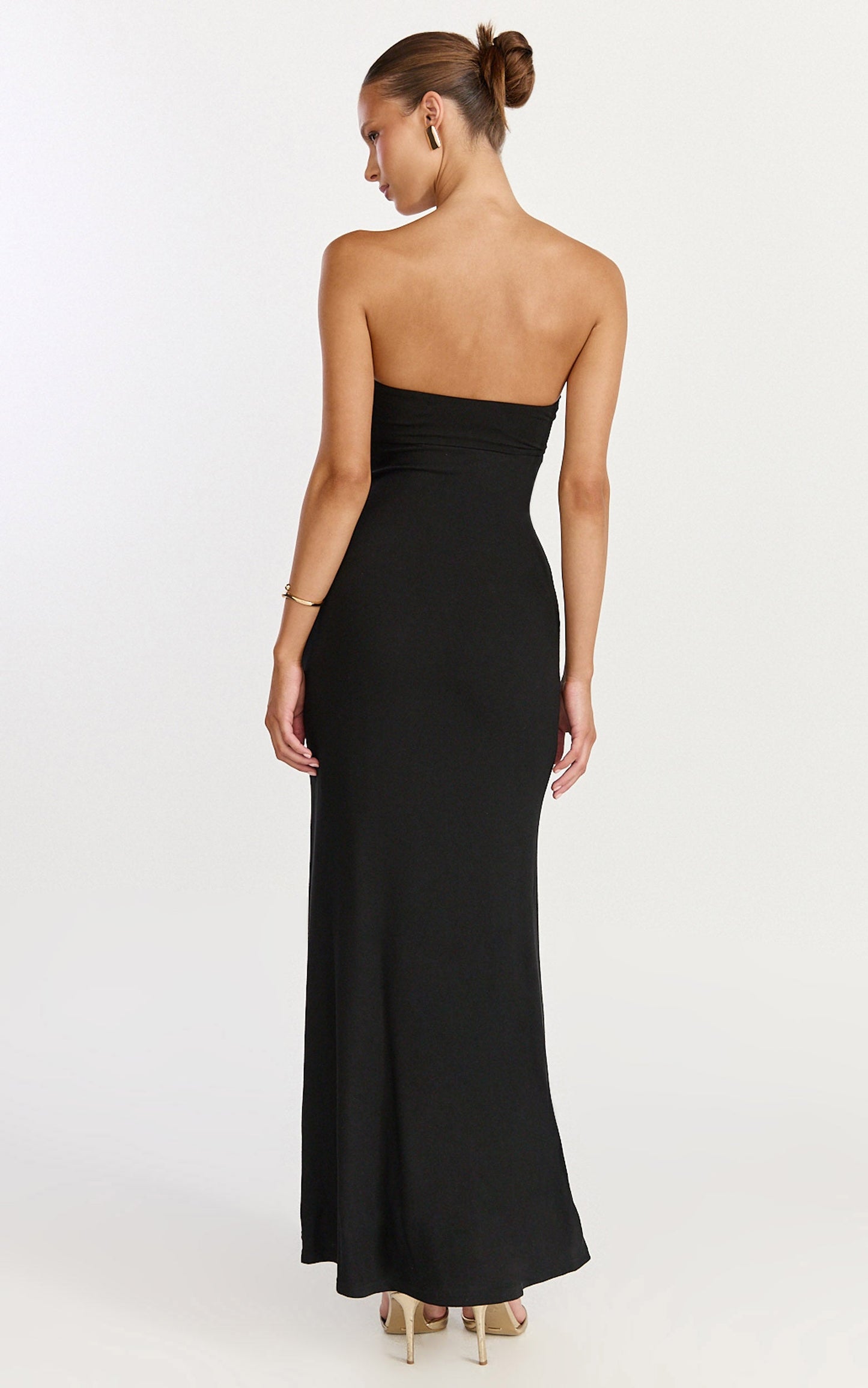 Aria Midi Dress - Strapless Tie Waist Dress in Black