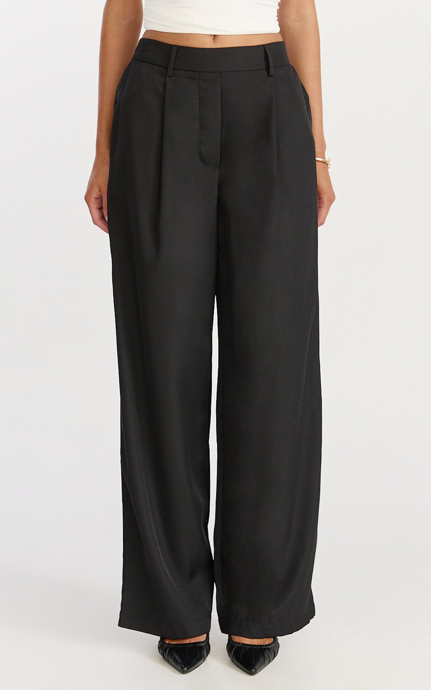 Tessa Pants - Elastic Back Pull On Tailored Pants in Black
