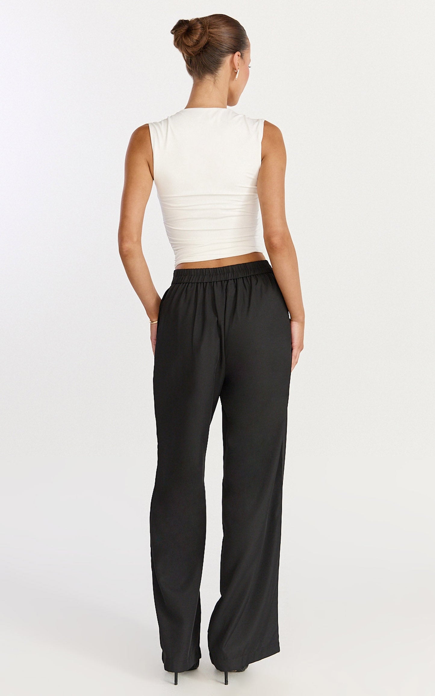 Tessa Pants - Elastic Back Pull On Tailored Pants in Black