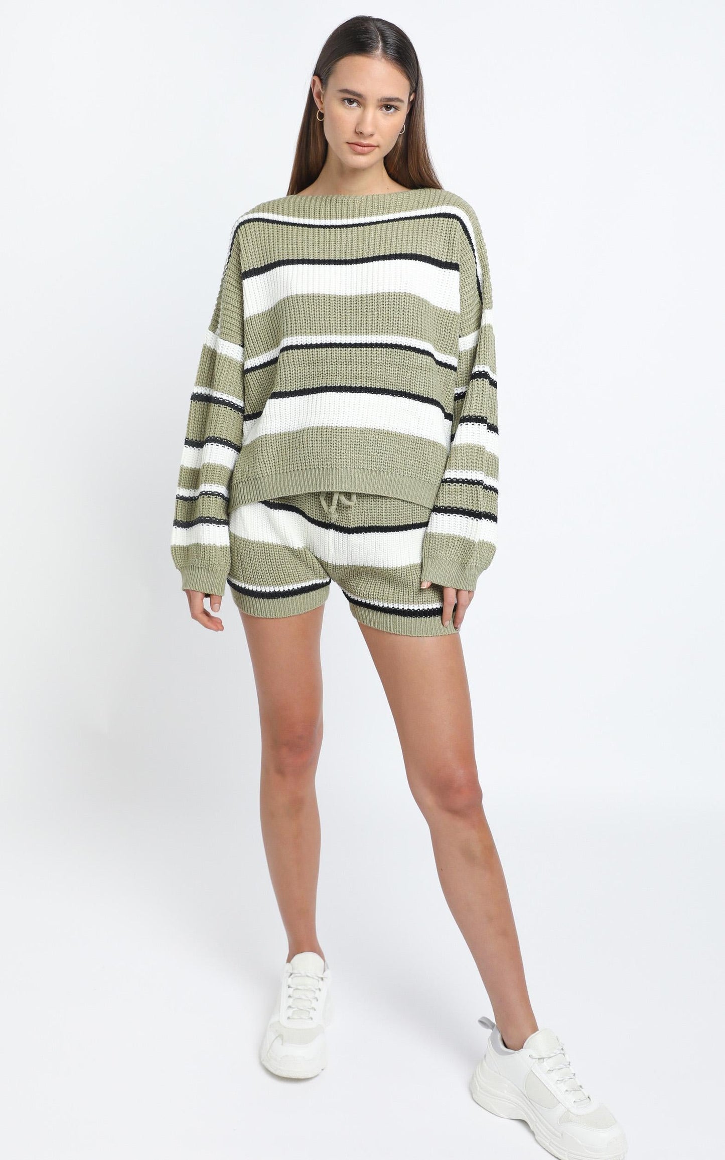Eeva Two Piece Set in Green Stripe