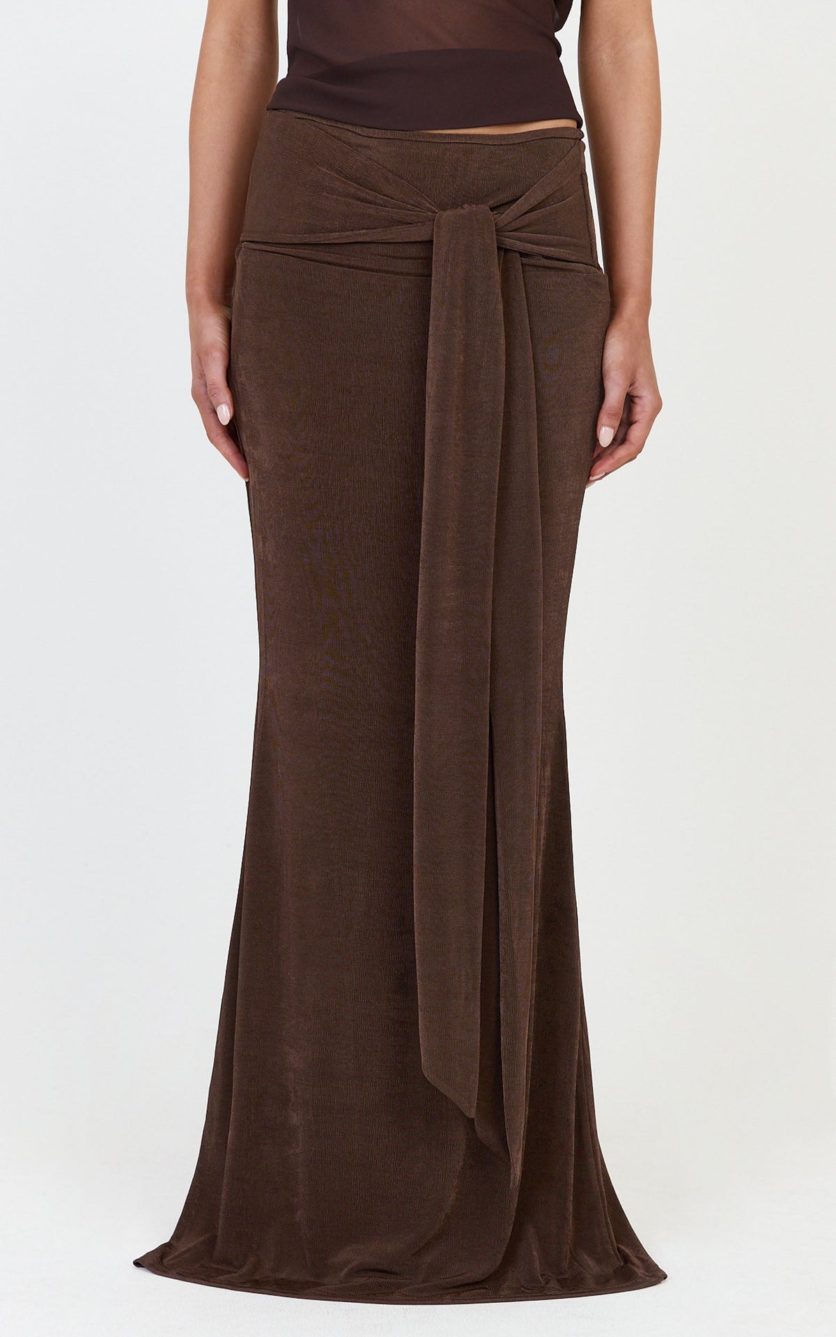 Margaret Maxi Rock – Wickelrock aus Jersey in Schoko