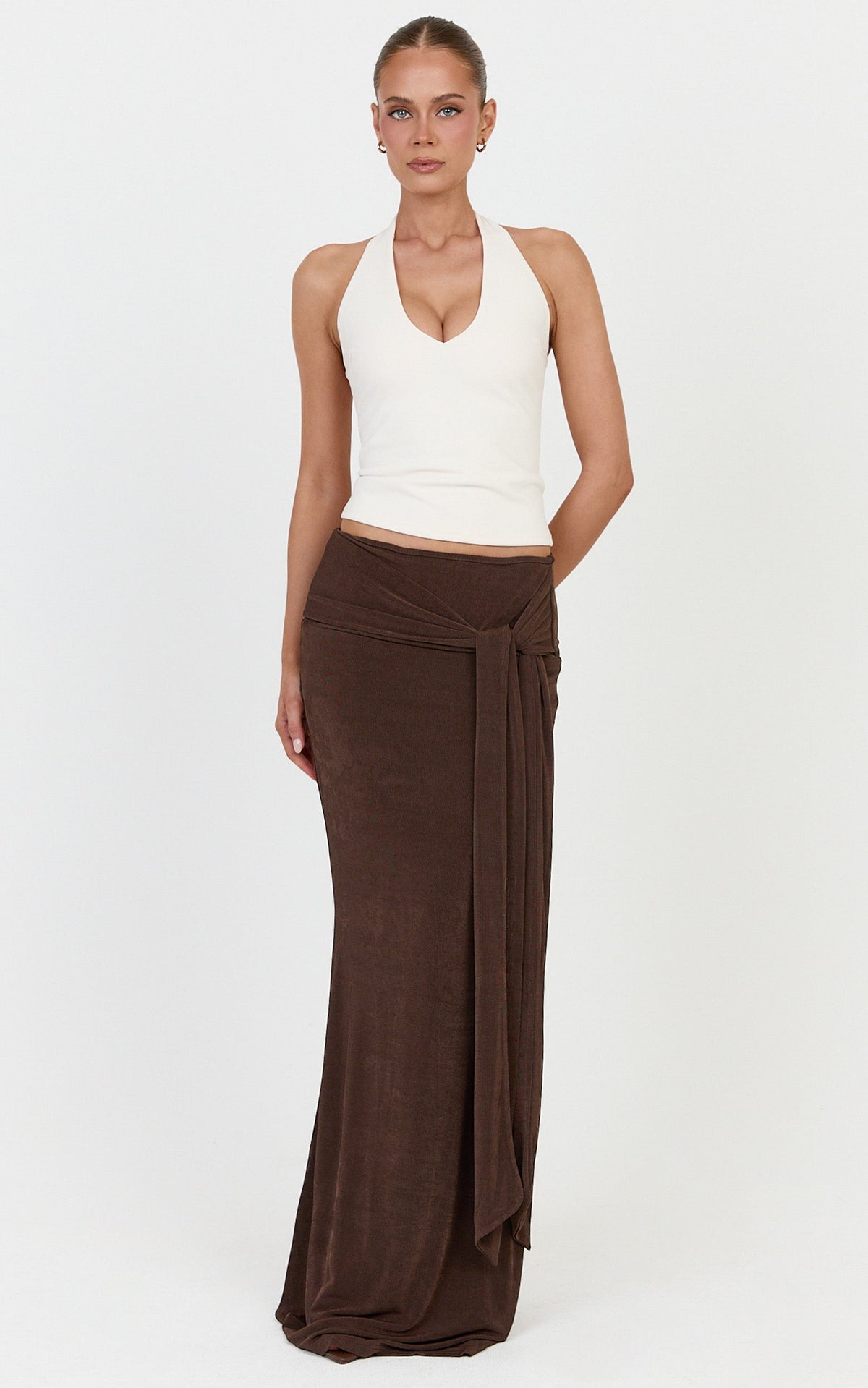 Margaret Maxi Rock – Wickelrock aus Jersey in Schoko