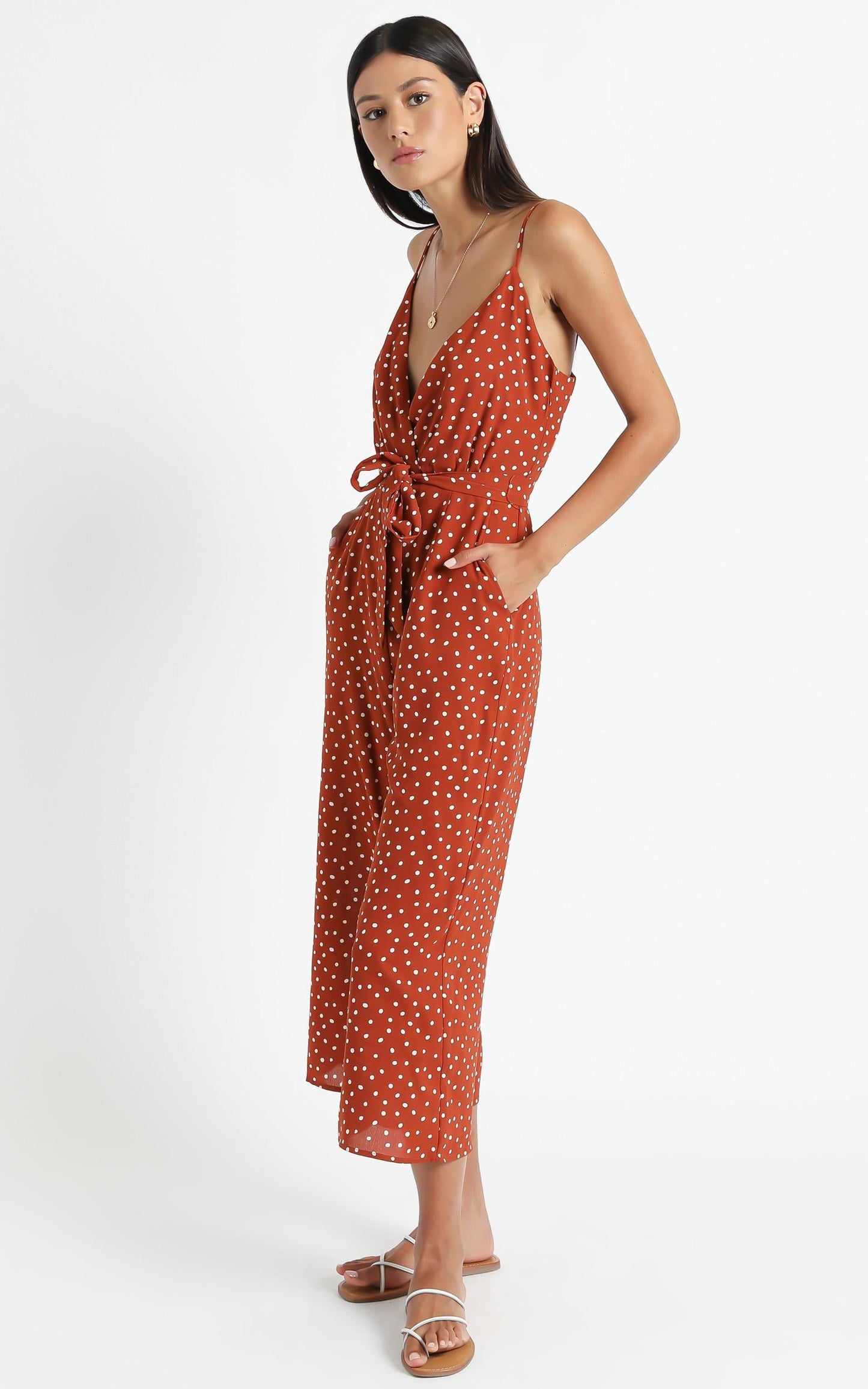 Thought Provoking Jumpsuit in Rust Spot