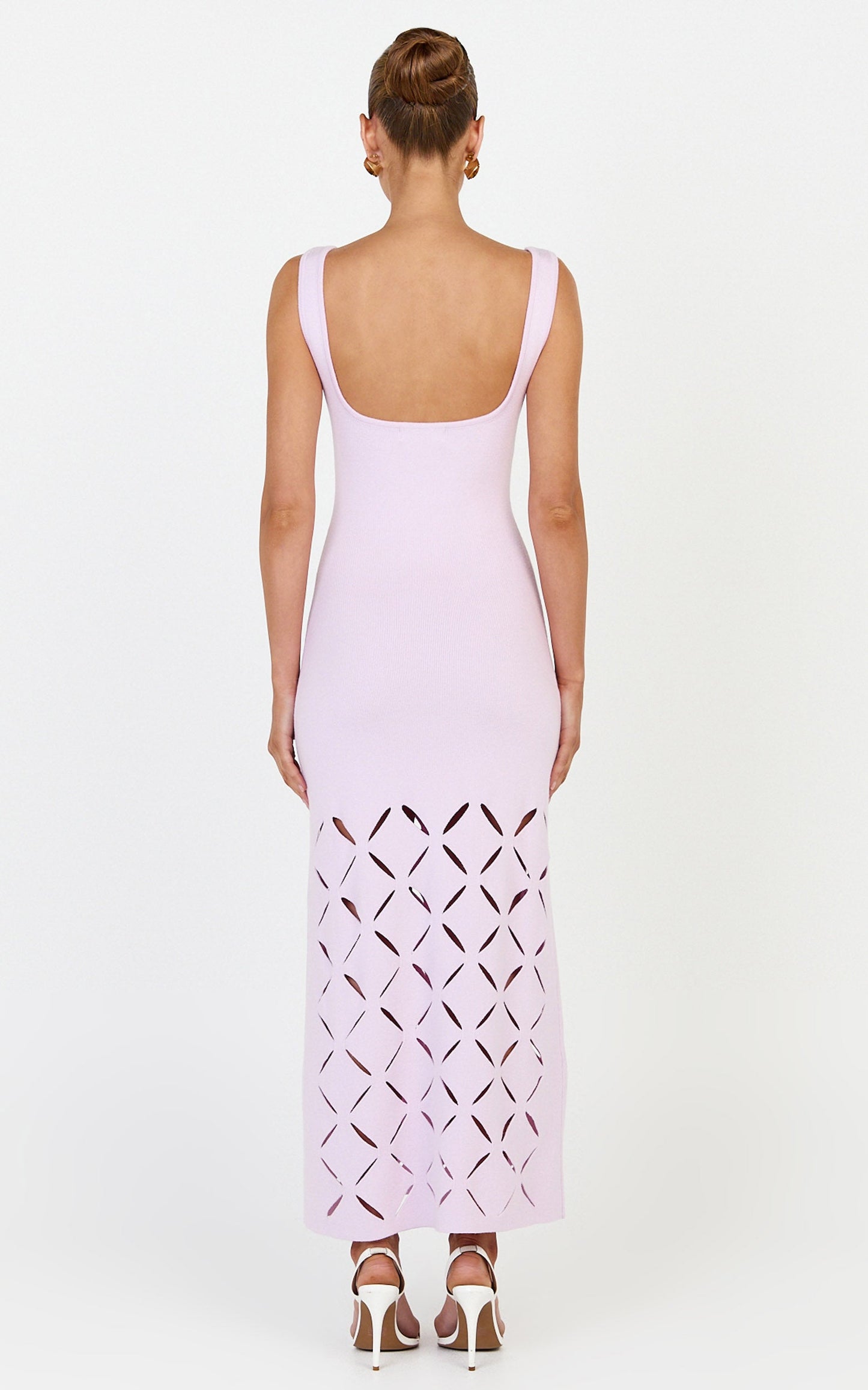Sabrina Midi Dress - Scoop Neck Laser Cut Dress in Pink