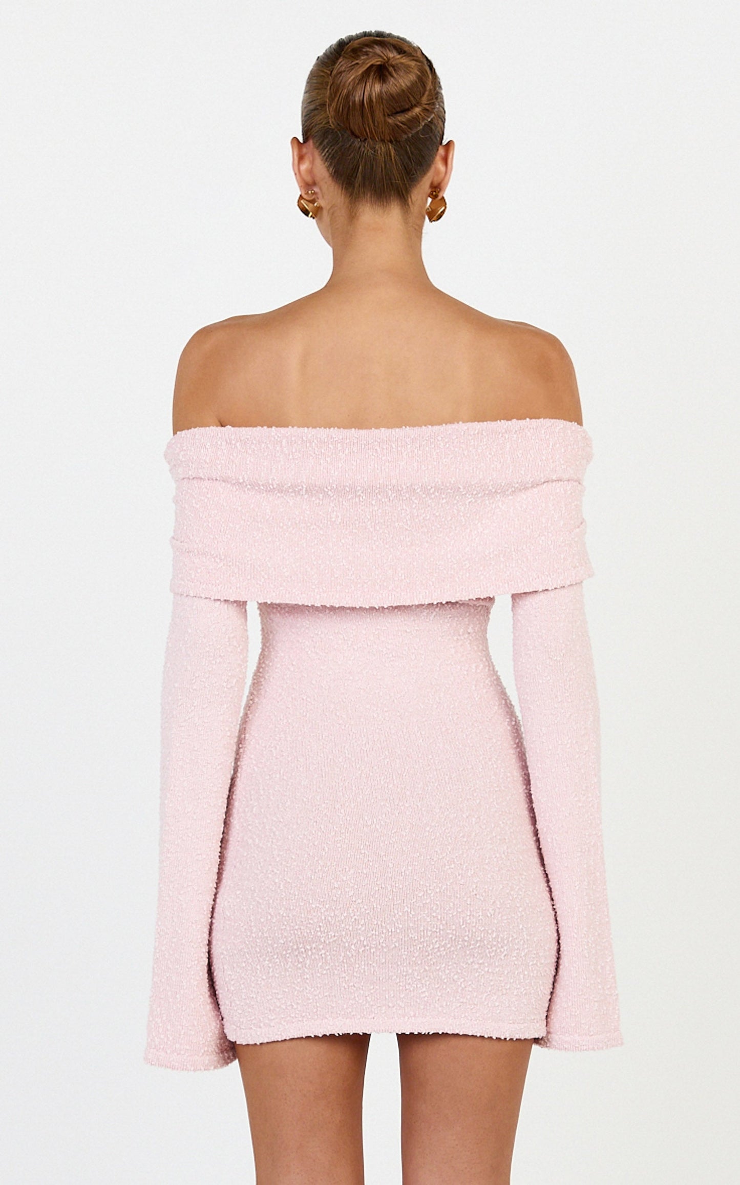 Pietra Mini Dress - Knitted Off Shoulder Dress in Pink
